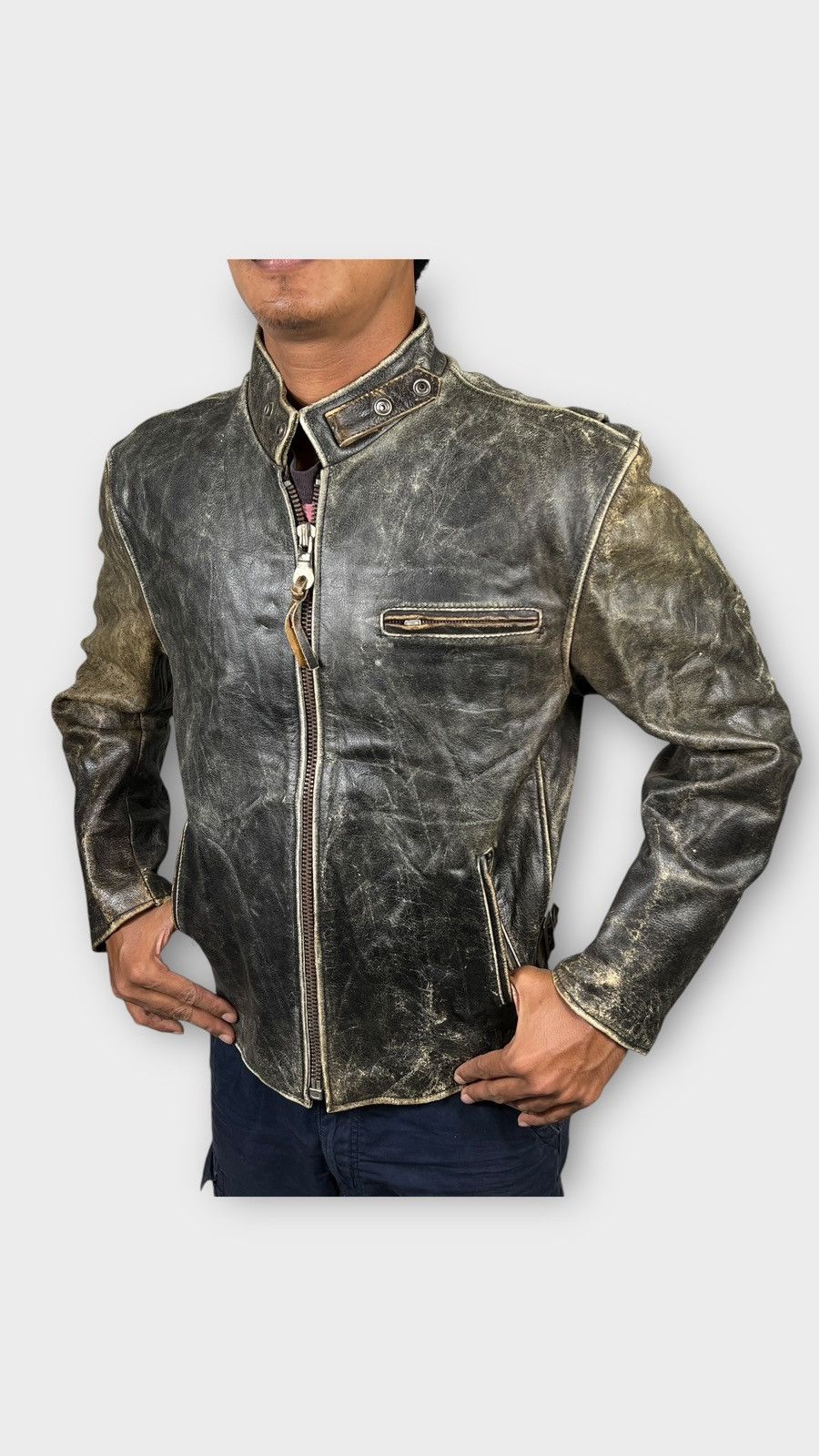 Japanese Brand 🔥 70s VINTAGE RBC LEATHER ROAD MASTER MOTO RIDER JACKET Size US L / EU 52-54 / 3 - 1 Thumbnail