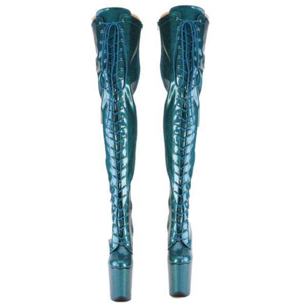 Other Flamingo 3020 Teal Glitter Patent 3020 Thigh High 4" Platfor Size US 6 / IT 36 - 8 Thumbnail