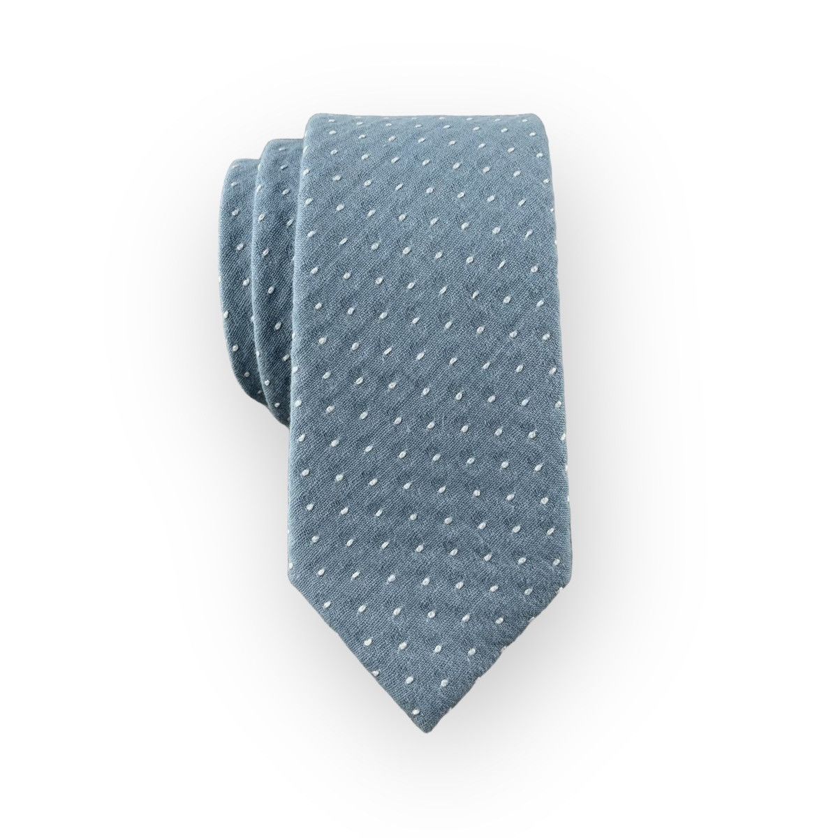 Other Men’s Dusty Blue Slim Necktie w/ Embroidered Dots Size ONE SIZE - 1 Thumbnail