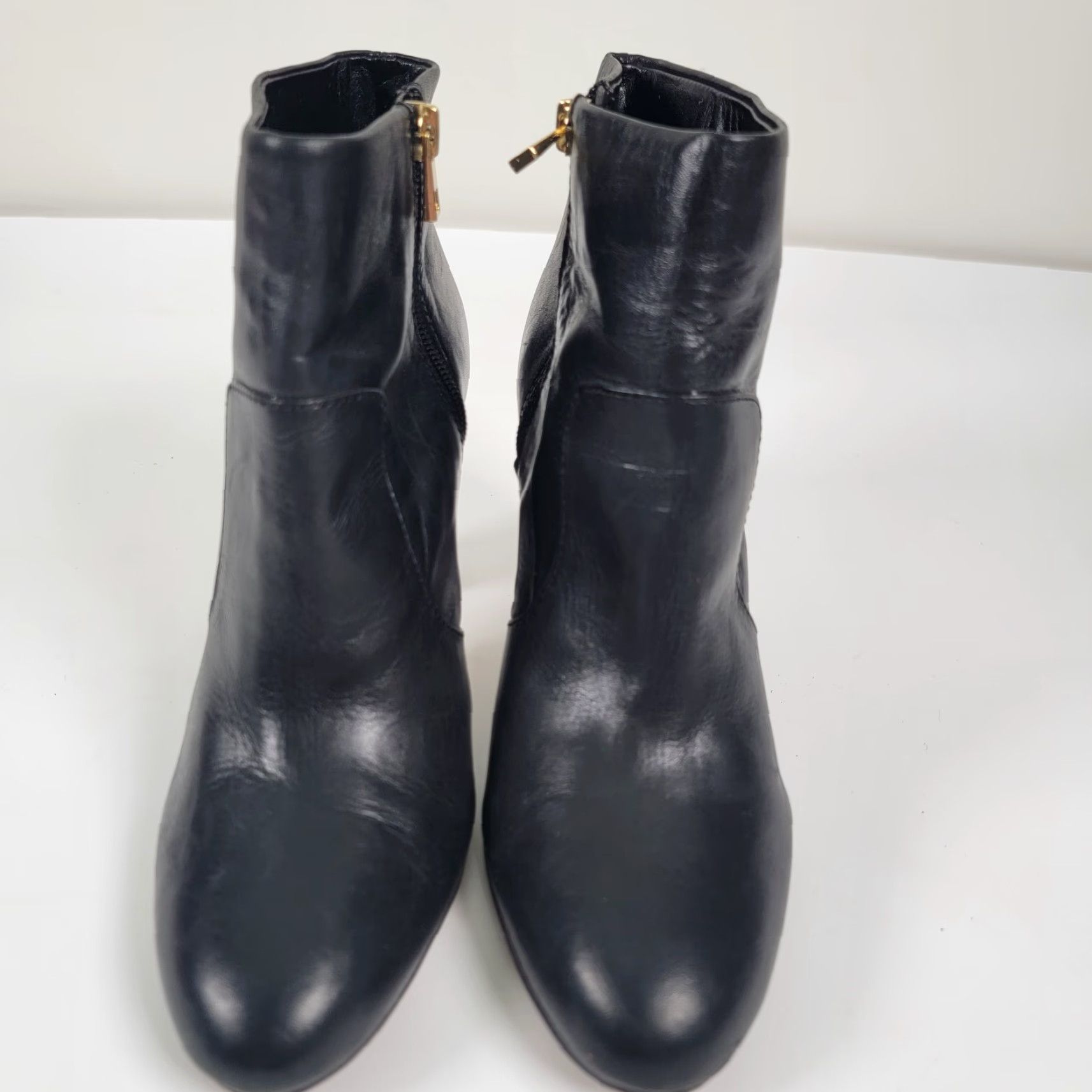 Ann Taylor ANN TAYLOR Womens Size 9M Black Leather Zip Ankle Bootie 3" Heels Boots Block Heel Casual Formal Party/Cocktail Size US 9 / IT 39 - 2 Thumbnail