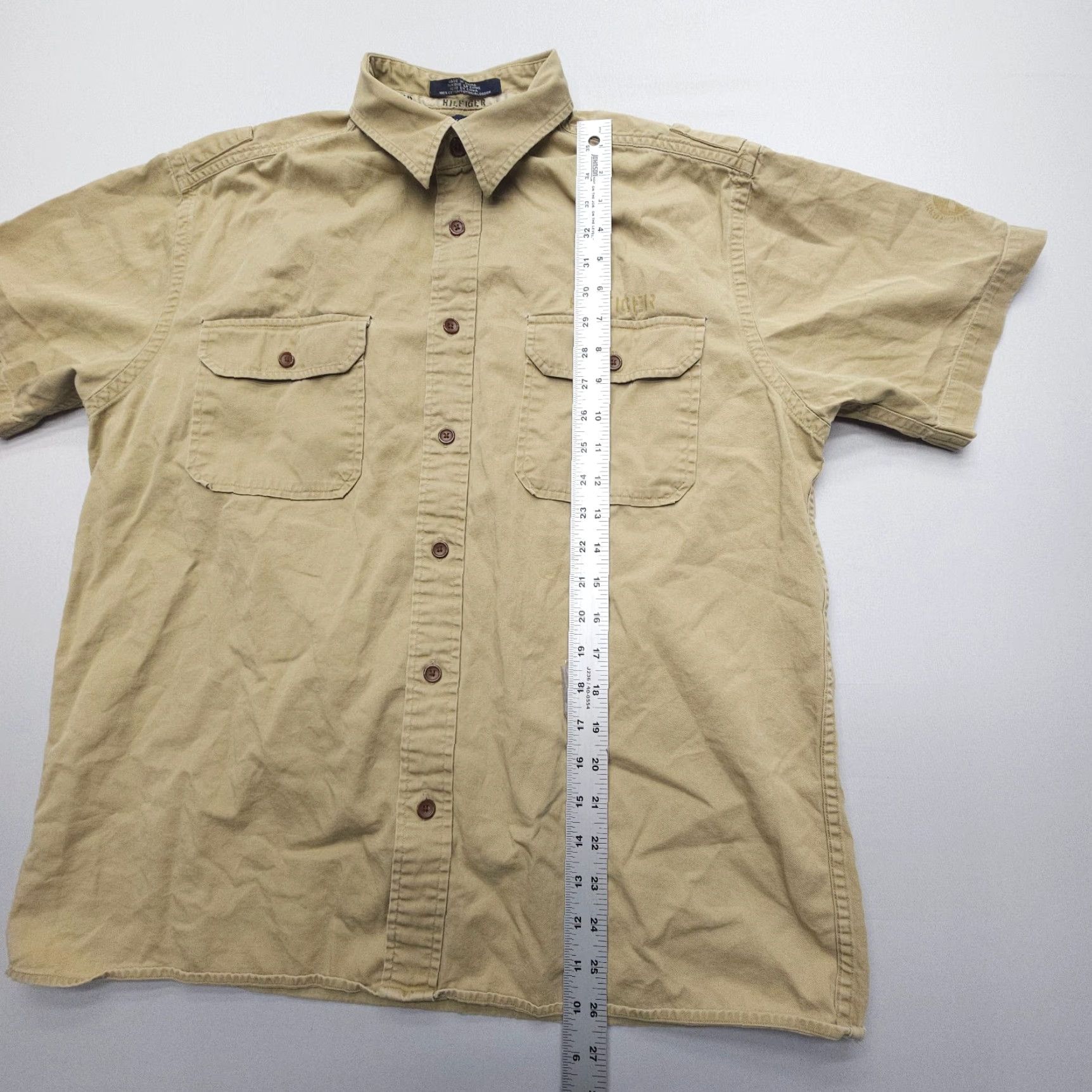 Tommy Hilfiger VINTAGE Tommy Hilfiger Shirt Mens Large Button-Up Twill Brown Cotton Safari Outdoor Size US L / EU 52-54 / 3 - 7 Thumbnail