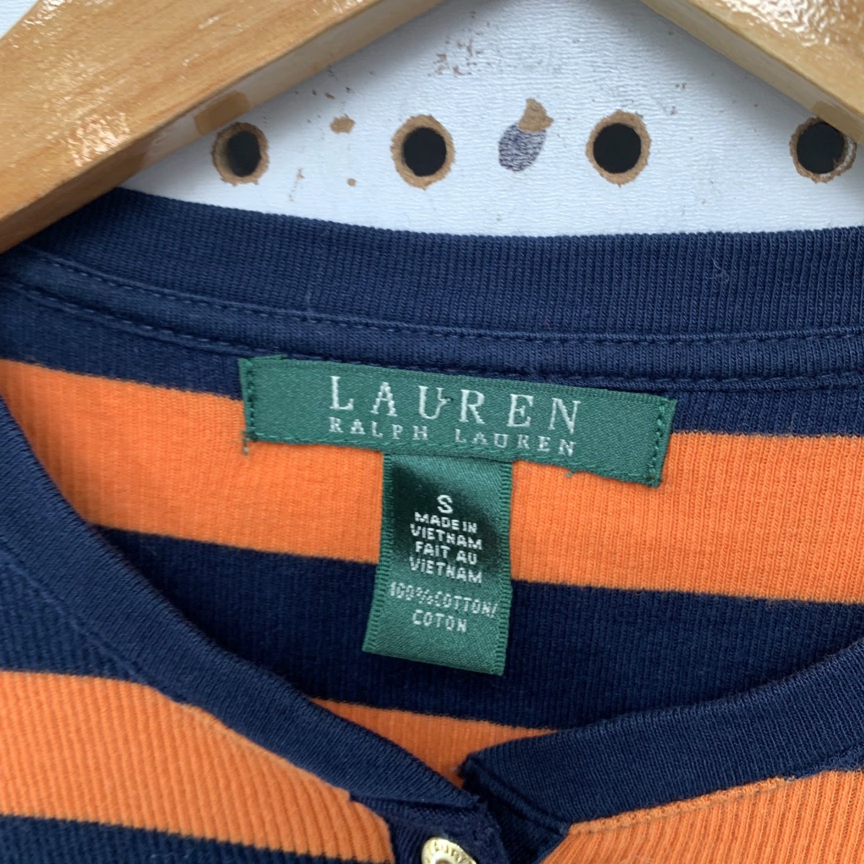 Ralph Lauren Lauren Ralph Lauren Henley Shirt Womens Small Orange Navy Striped 3/4 Sleeve Casual Blouse Size S / US 4 / IT 40 - 3 Thumbnail