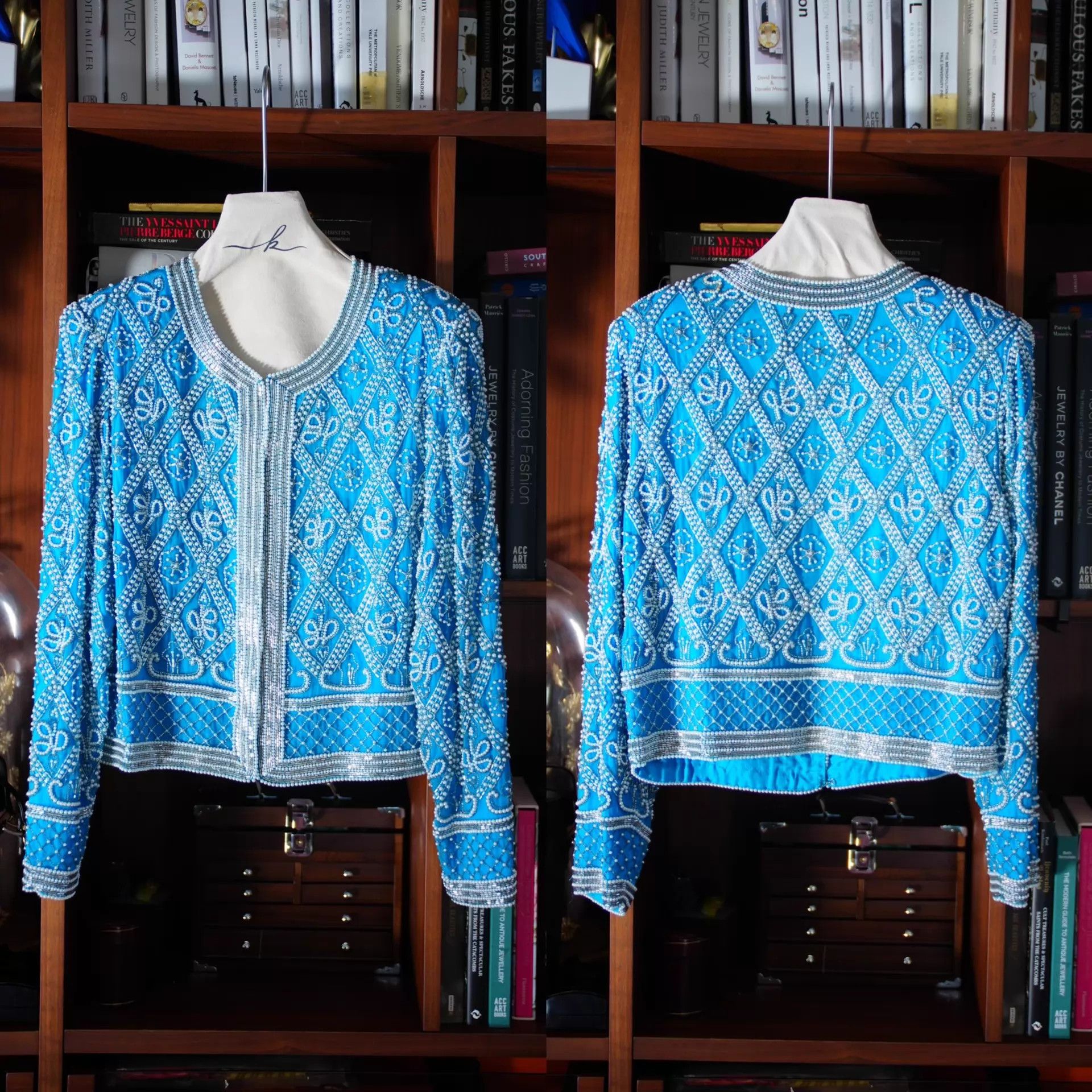 Other Vintage USA Blue Beaded Silk Geometric Jacket Size M / US 6-8 / IT 42-44 - 2 Thumbnail