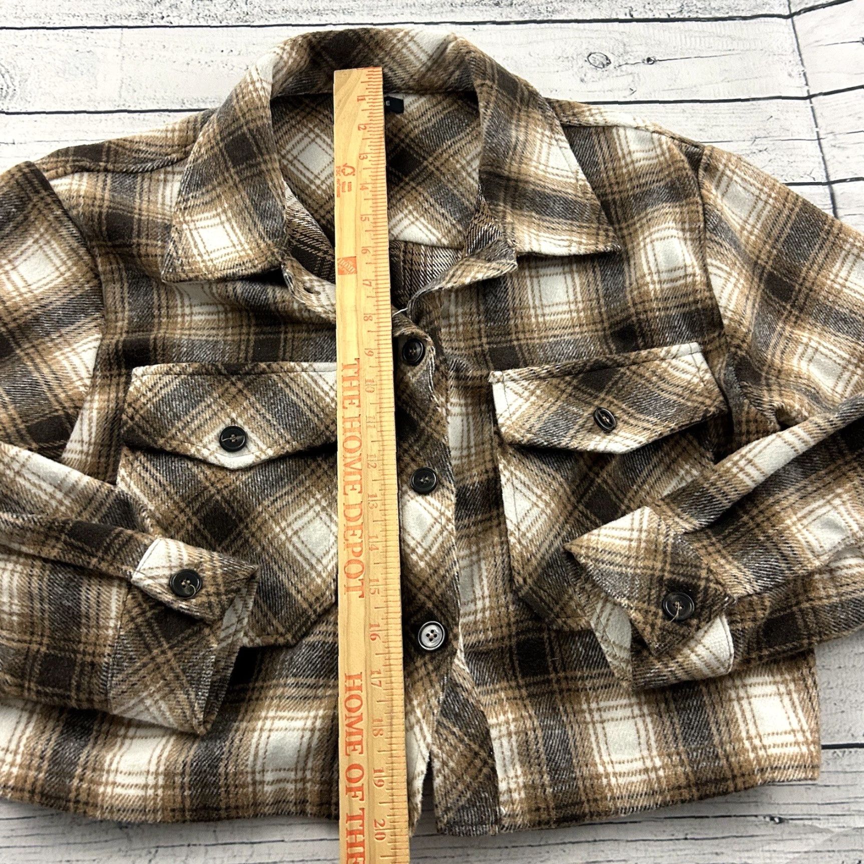 LAMARQUE Lamarque Plaid Flannel Cropped Long Sleeve Button Front Jacket Women's S Brown Size S / US 4 / IT 40 - 3 Thumbnail