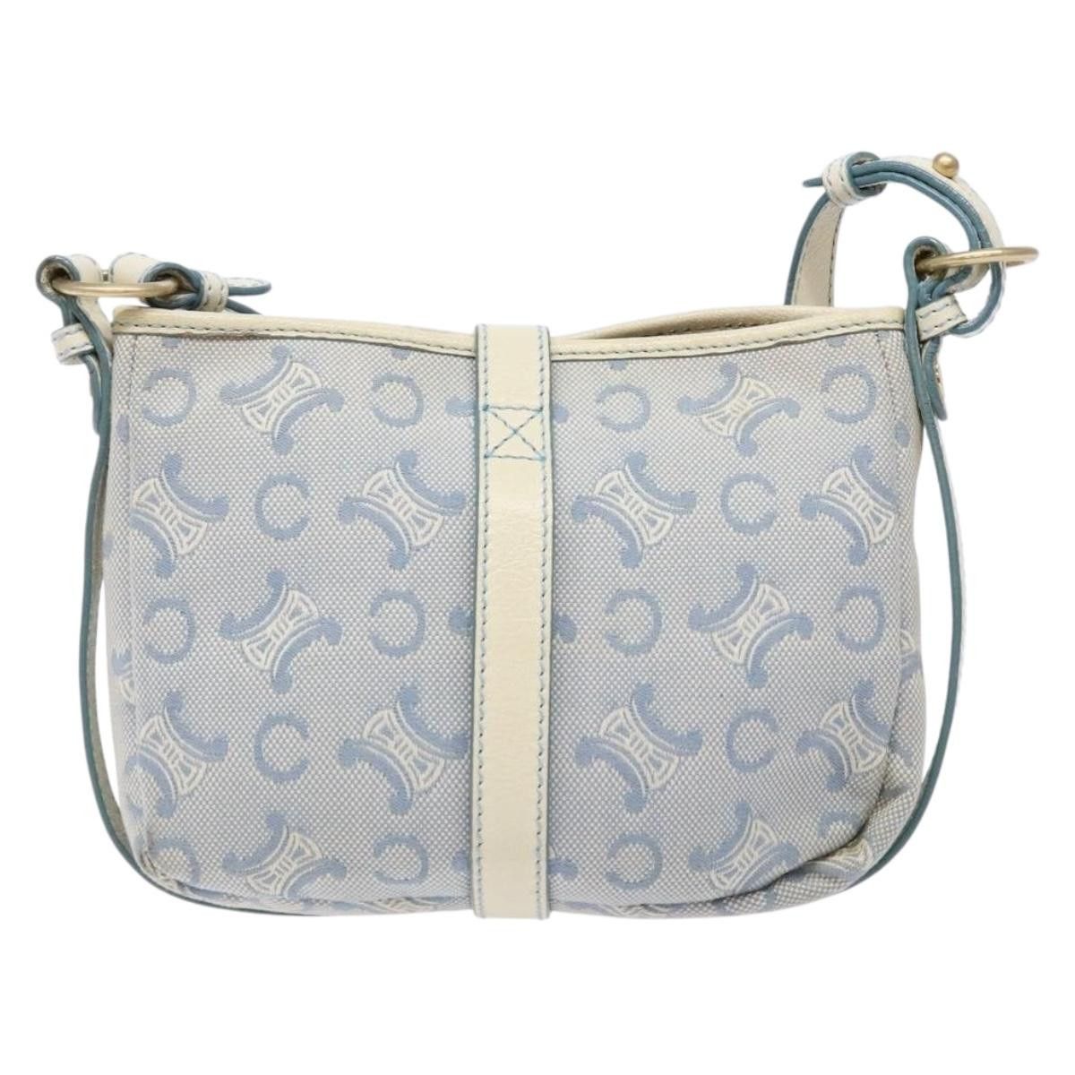 Celine CELINE C Macadam Canvas Shoulder Bag Light Blue Gold Size ONE SIZE - 3 Thumbnail