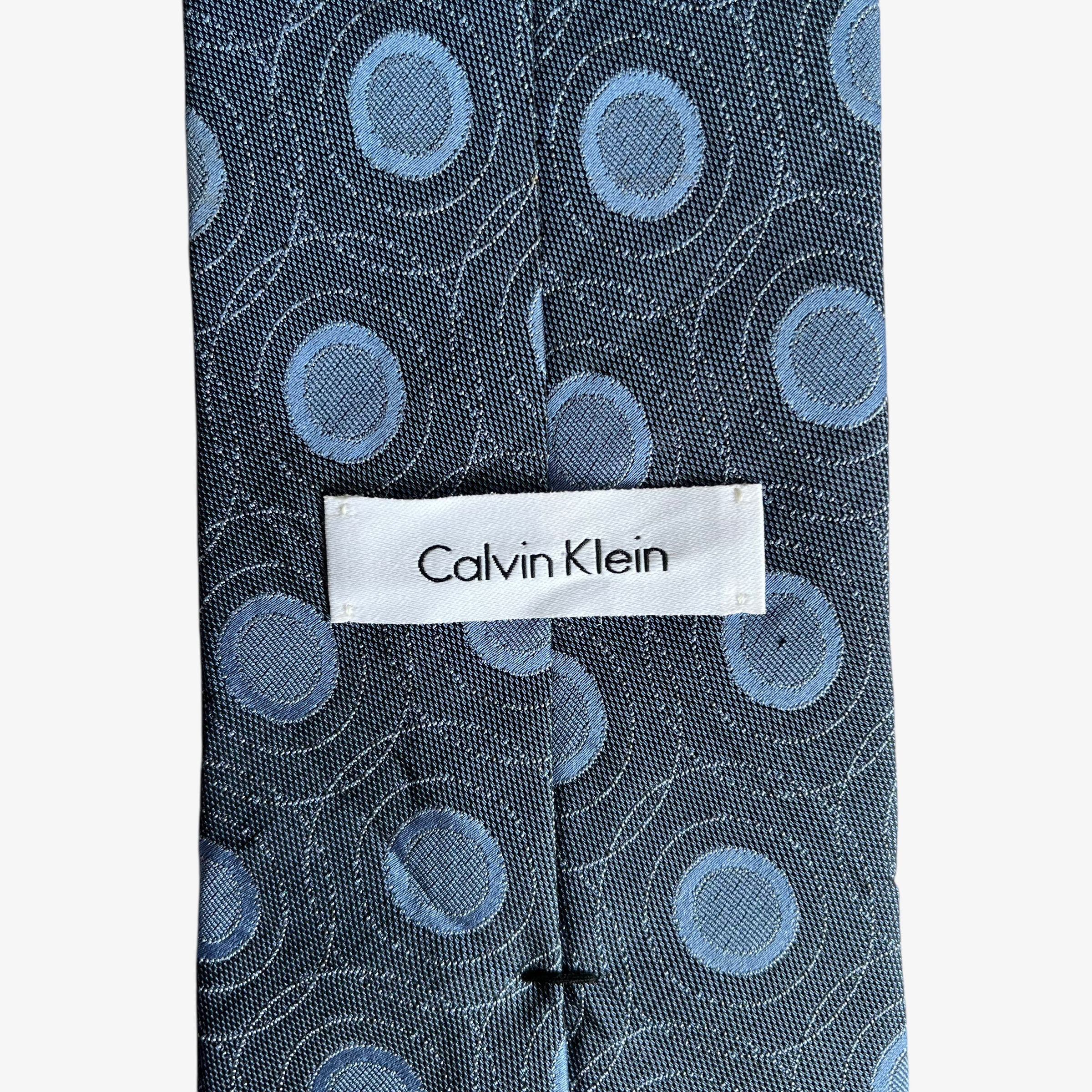 Calvin Klein Vintage 90s Calvin Klein Blue Geometric Print Silk Tie Size ONE SIZE - 2 Thumbnail