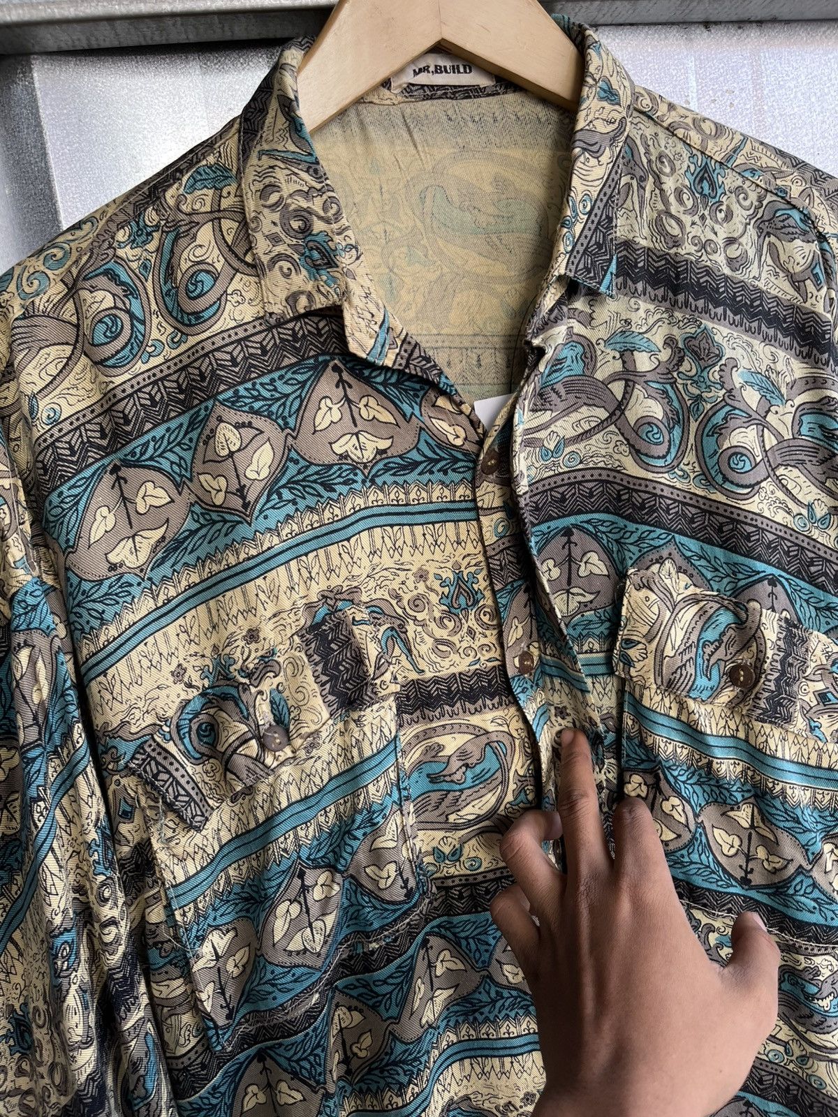 Mr. Gentleman Batik double pocket 3d pattern shirt wood button Size US XXL / EU 58 / 5 - 6 Thumbnail