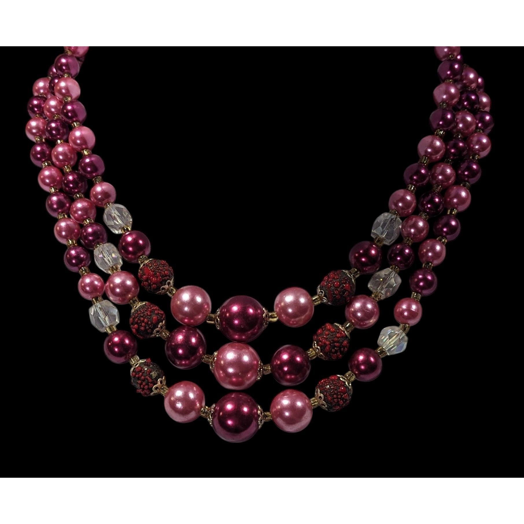 Other Vintage Japan Pink And Red Metallic Beaded Multilayer Neckla Size ONE SIZE - 2 Thumbnail