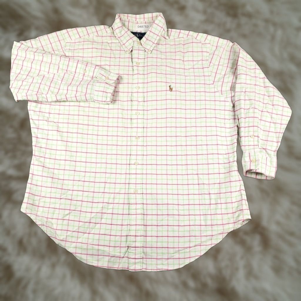 Ralph Lauren Ralph Lauren Dress Shirt Mens 17.5 Blue Check Long Sleeve Button Up Cotton Regular Mens Size 46R - 1 Thumbnail