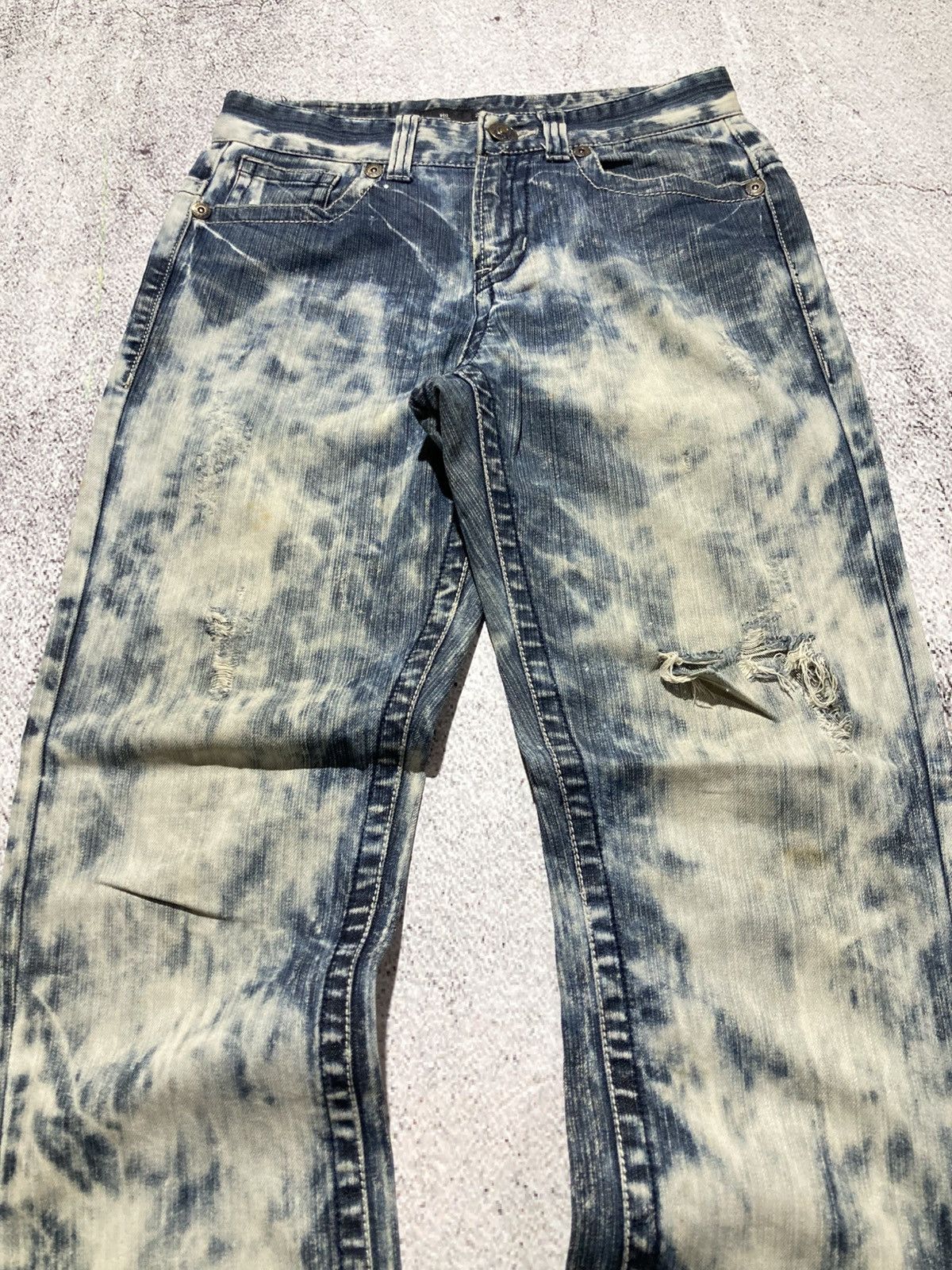 Japanese Brand 2000s Ugiz Distressed Ripped Acid Wash Denim Tornado Style Size US 29 - 3 Thumbnail
