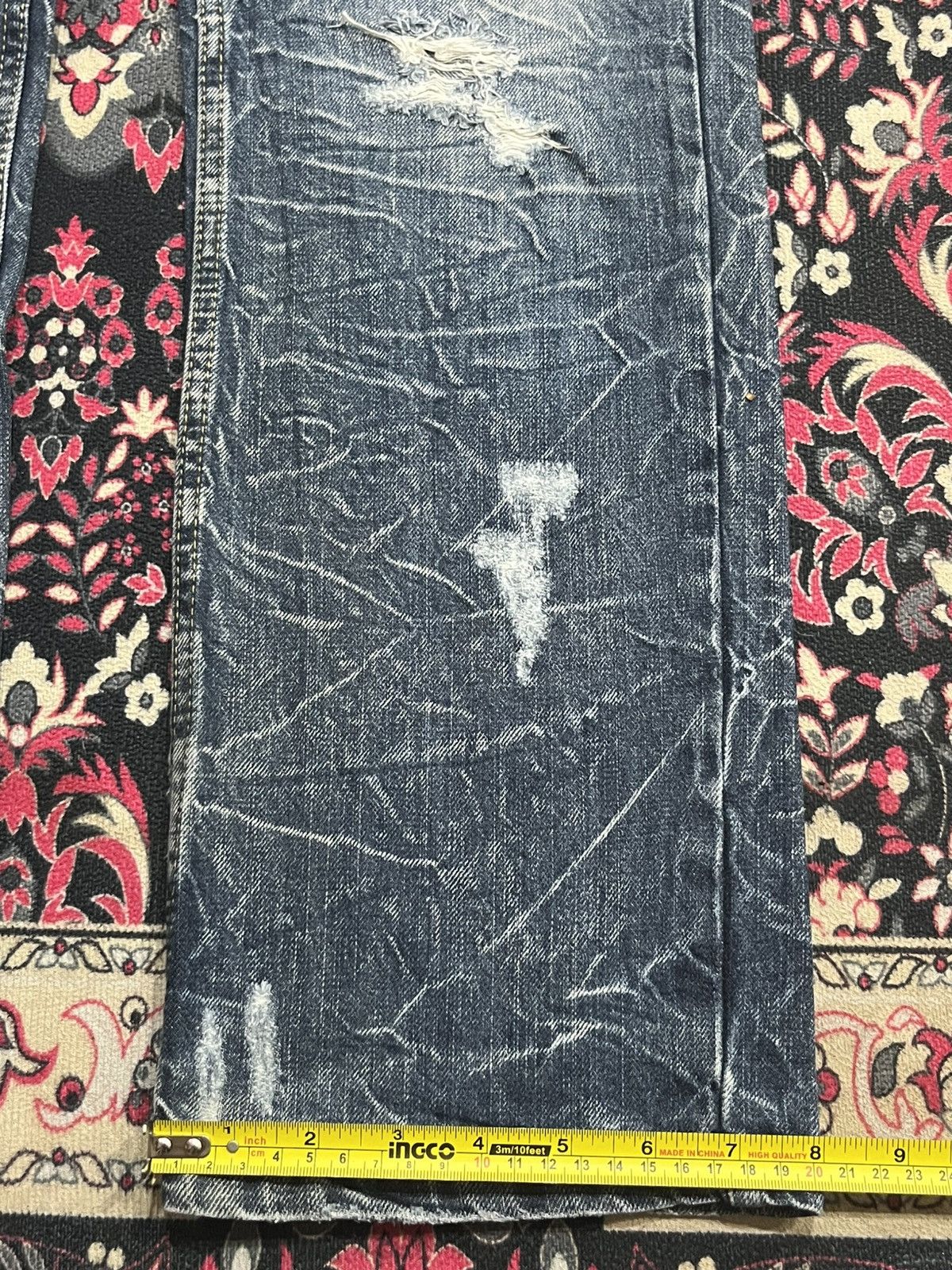 Hysteric Glamour Japanese Brand Tartan Patches Pocket Studded Crack Blue Jean Size US 31 - 13 Thumbnail
