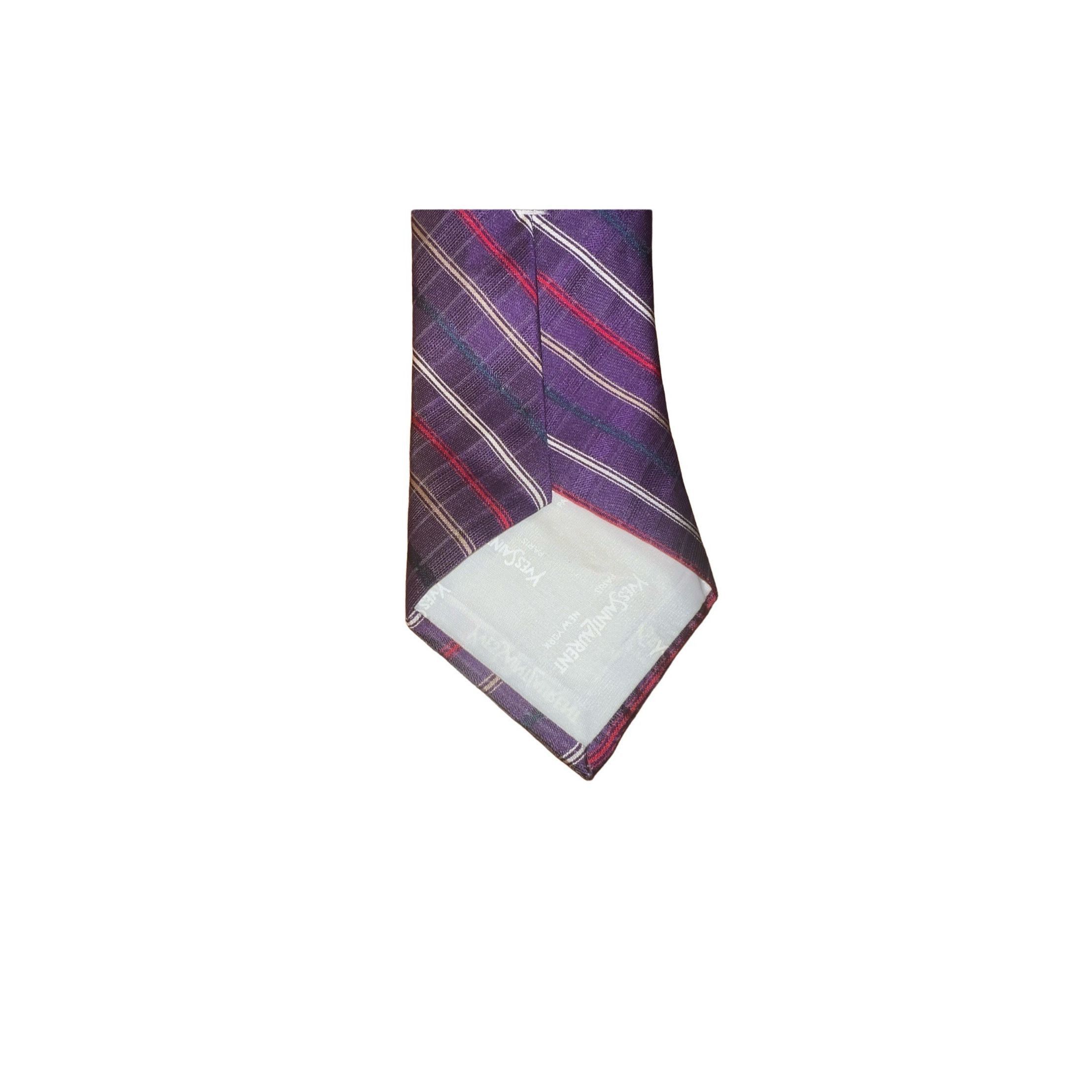 Yves Saint Laurent Purple Saint Laurent Striped Handmade Silk Neck Tie Size ONE SIZE - 3 Thumbnail