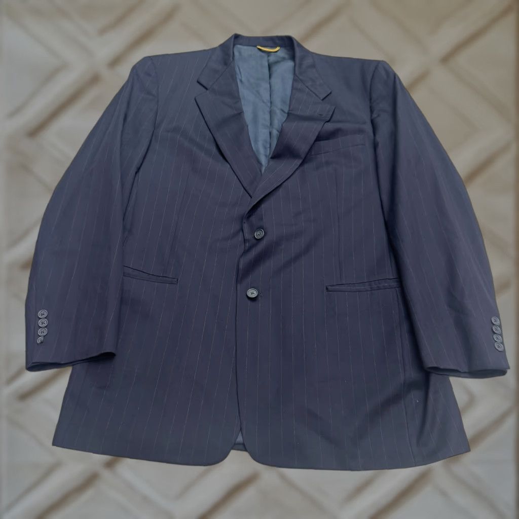 Hart Schaffner Marx Hart Schaffner Marx Blazer Single-Breasted Wool Navy Striped 46 XL Mens Jacket Front Two-Button Notch Lapel Classic Business Formal Blazer Size 46R - 1 Thumbnail