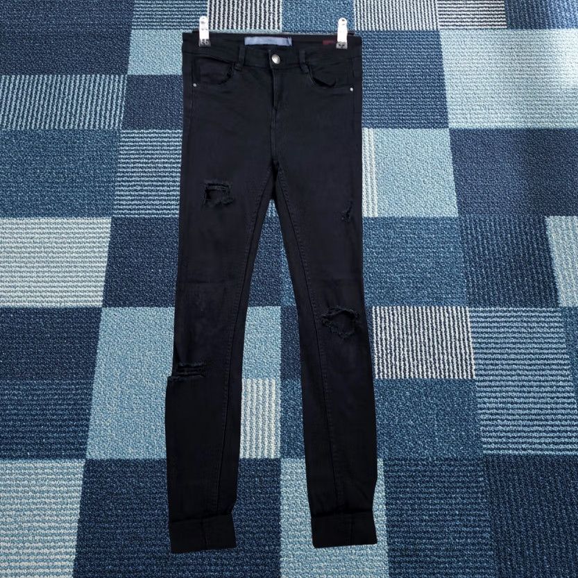 Zara Zara Jeans Womens 2 Mid-Rise Jegging Dark Wash Black Denim Distressed Cuffed Size 26" / US 2 / IT 38 - 1 Thumbnail