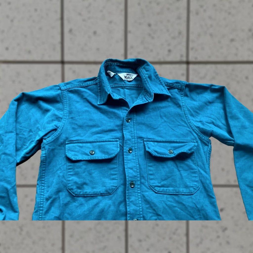 Vintage VINTAGE Woolrich Chamois Shirt Mens Small Turquoise Made In USA 80s Flannel Shirt Button-Up Long Sleeve Casual Workwear Fall Winter Pockets Blue Mens Size US S / EU 44-46 / 1 - 1 Thumbnail