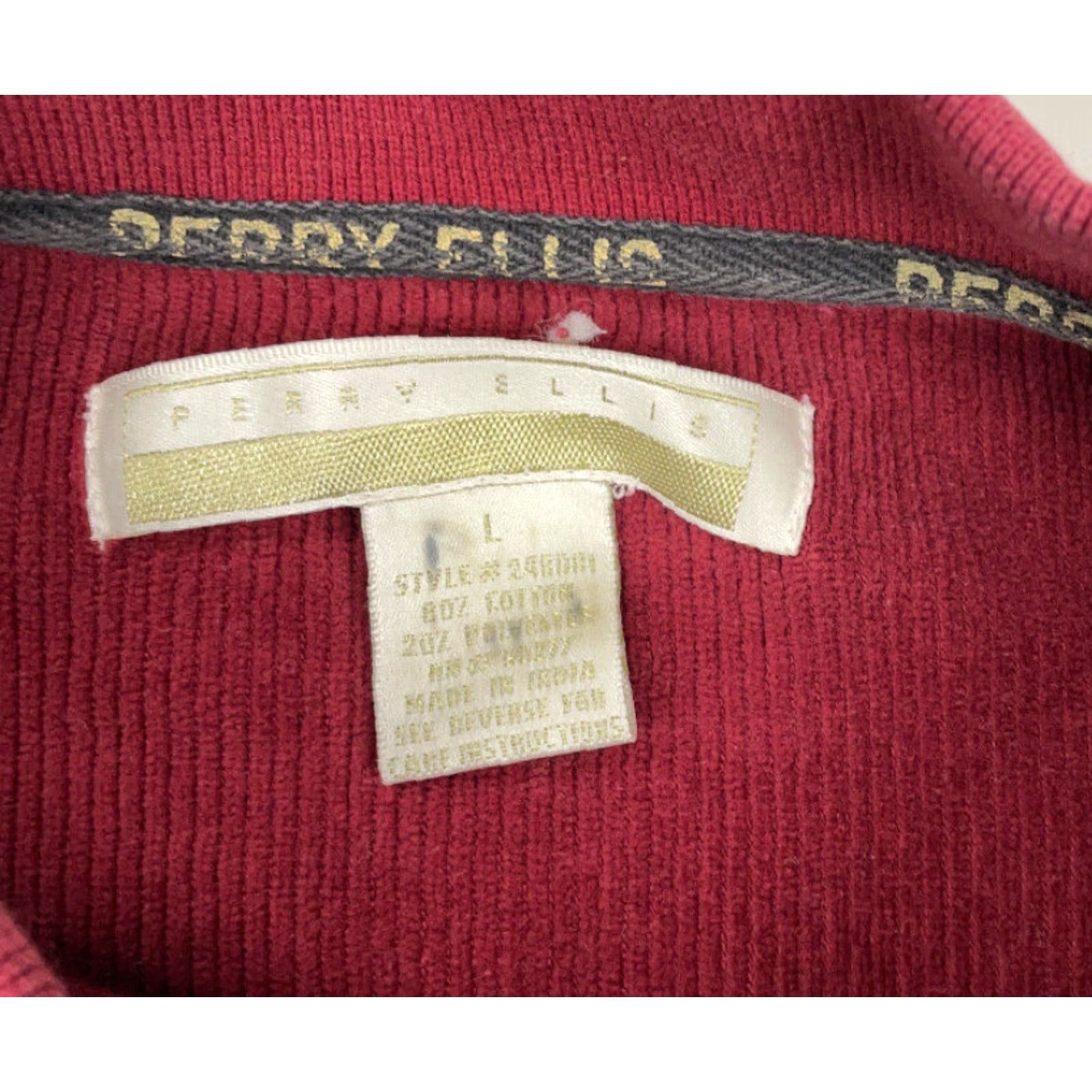 Perry Ellis VINTAGE Perry Ellis Polo Shirt Corduroy Long Sleeve Adult Large Red 90s Retro Hipster Casual Mens Size US L / EU 52-54 / 3 - 5 Thumbnail