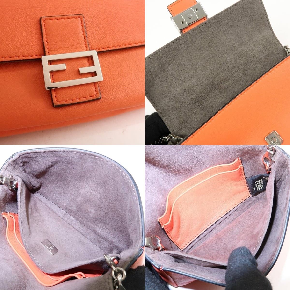 Fendi Fendi Micro Baguette Calfskin Crossbody Bag Orange Size ONE SIZE - 7 Thumbnail