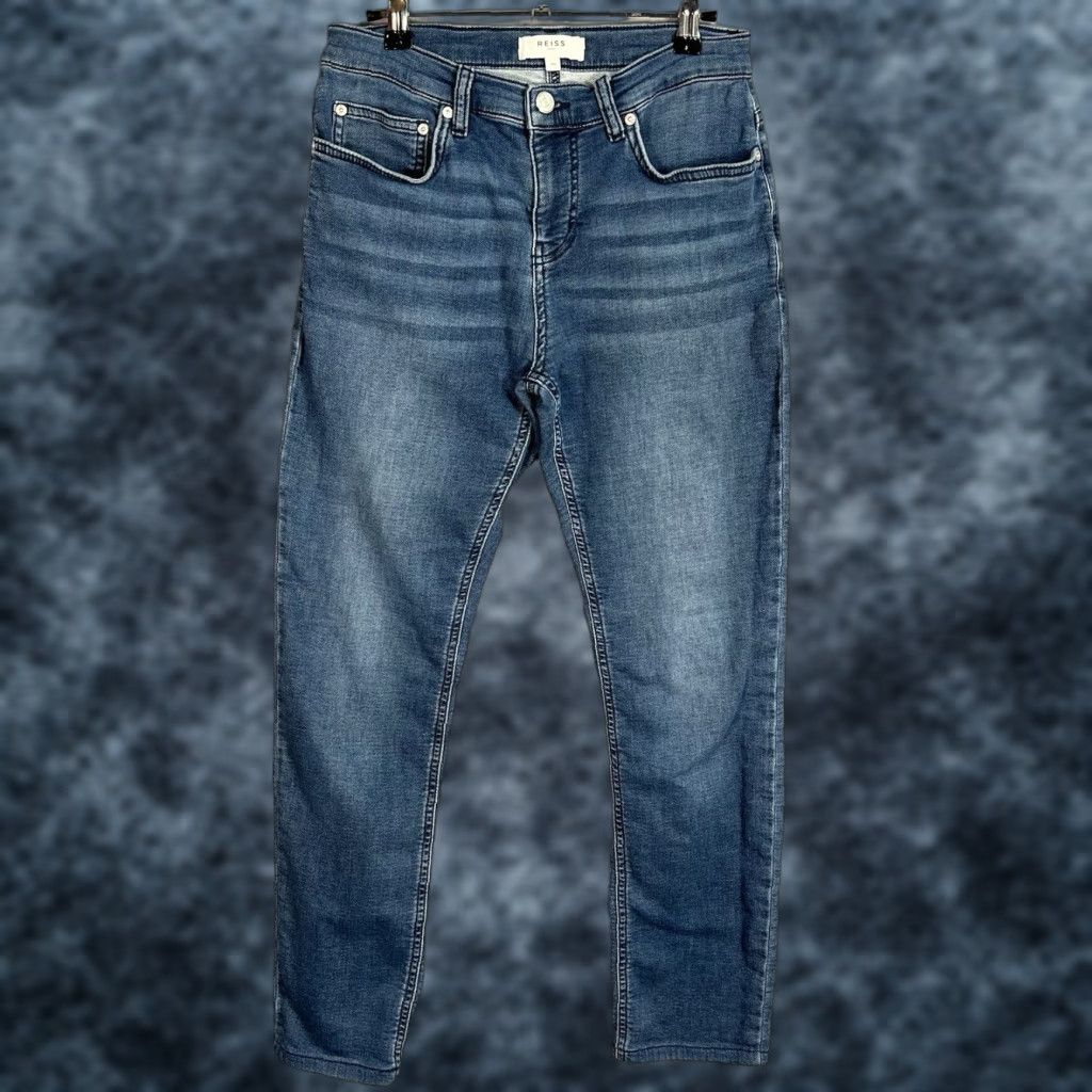 Reiss VINTAGE Reiss Womens Jeans Tapered Leg Cotton Blend Medium Wash Size 30 28in Inseam Blue Size 30" / US 8 / IT 44 - 1 Thumbnail