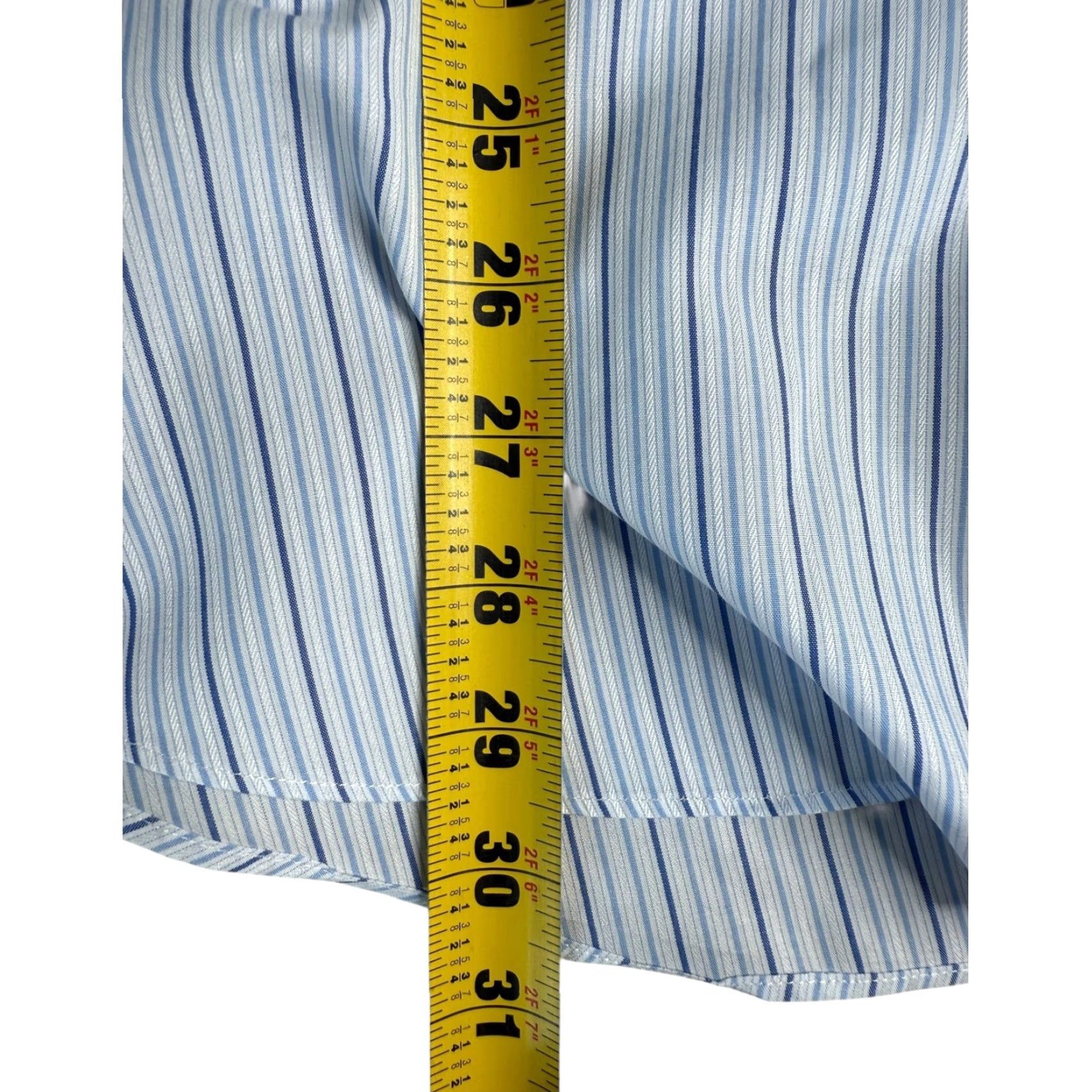 David Donahue David Donahue Dress Shirt Striped Blue 16 34/35 French Cuff Cotton Mens Regular Long Sleeve Shirt Size 42R - 6 Thumbnail