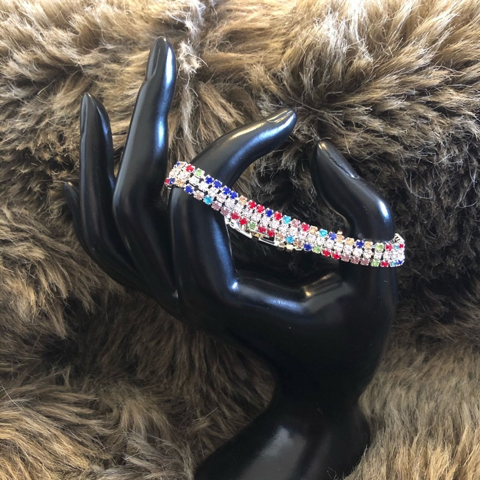 Jewelry Rainbow rhinestone sparkle silver tone bracelet Size ONE SIZE - 2 Thumbnail
