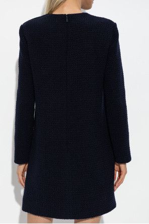 Gucci o1loc1c0226 797358 Checked Boucle Wool Dress in Navy Blue Size S / US 4 / IT 40 - 4 Thumbnail
