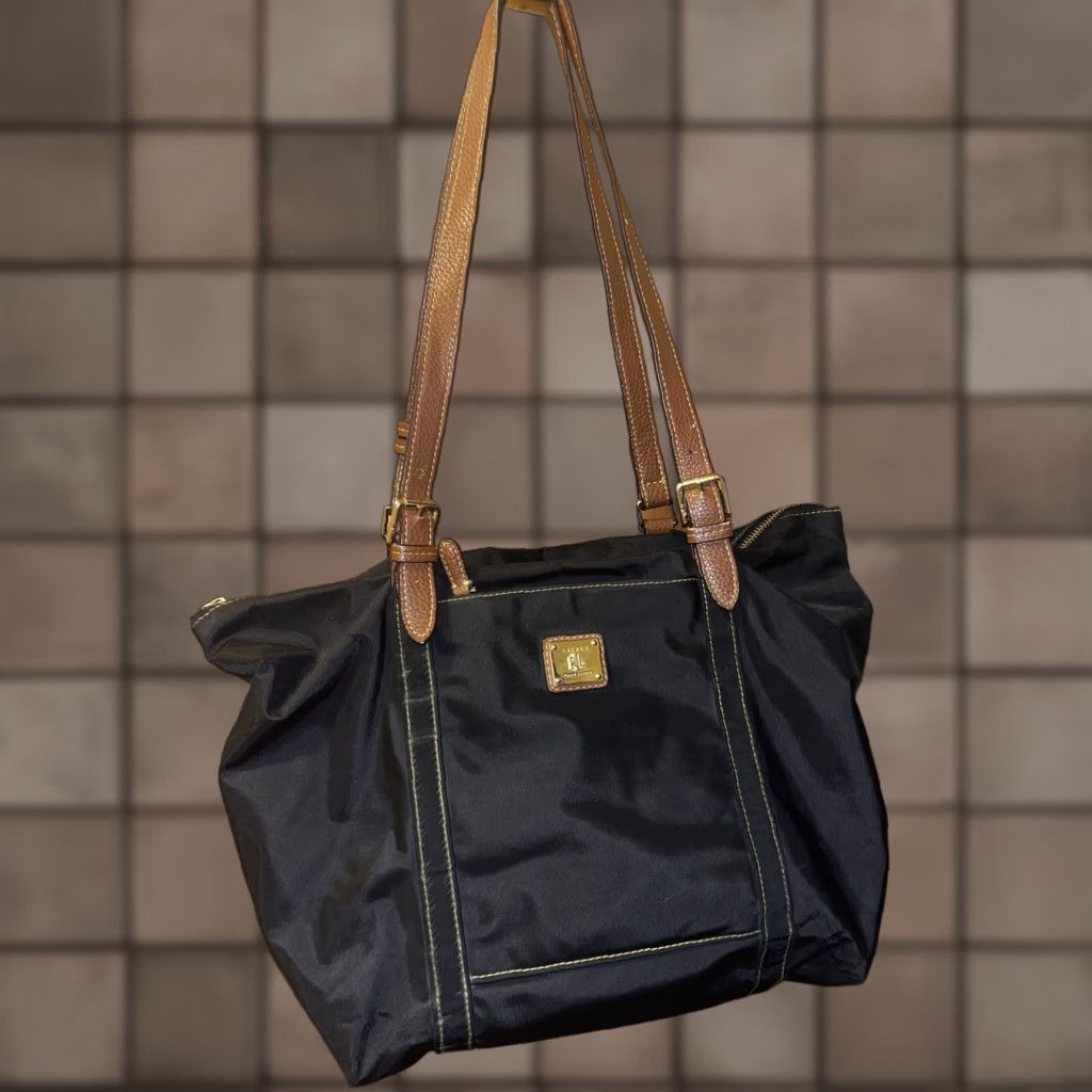 Ralph Lauren VINTAGE Ralph Lauren Tote Bag Women Medium Black Nylon Shoulder Strap 90s Fashion Size ONE SIZE - 1 Thumbnail