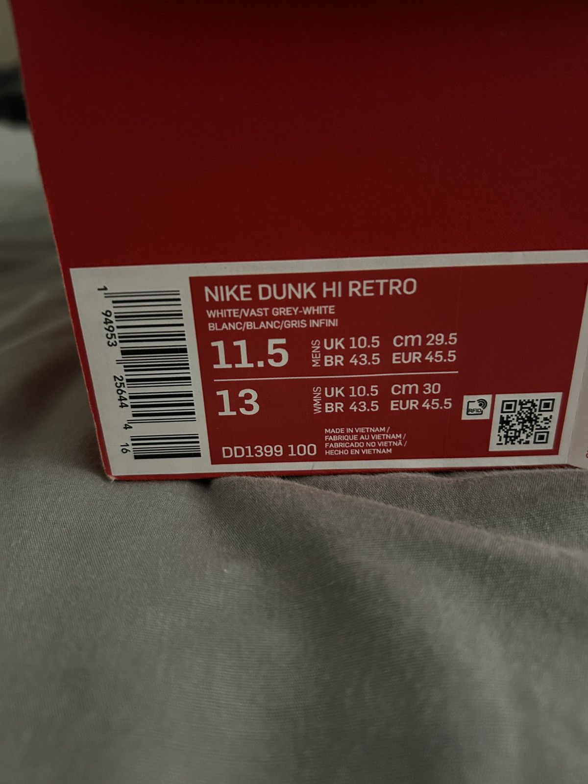 Nike Nike Dunk Hi Retro White/Vast Grey-White Size US 11.5 / EU 44-45 - 5 Thumbnail