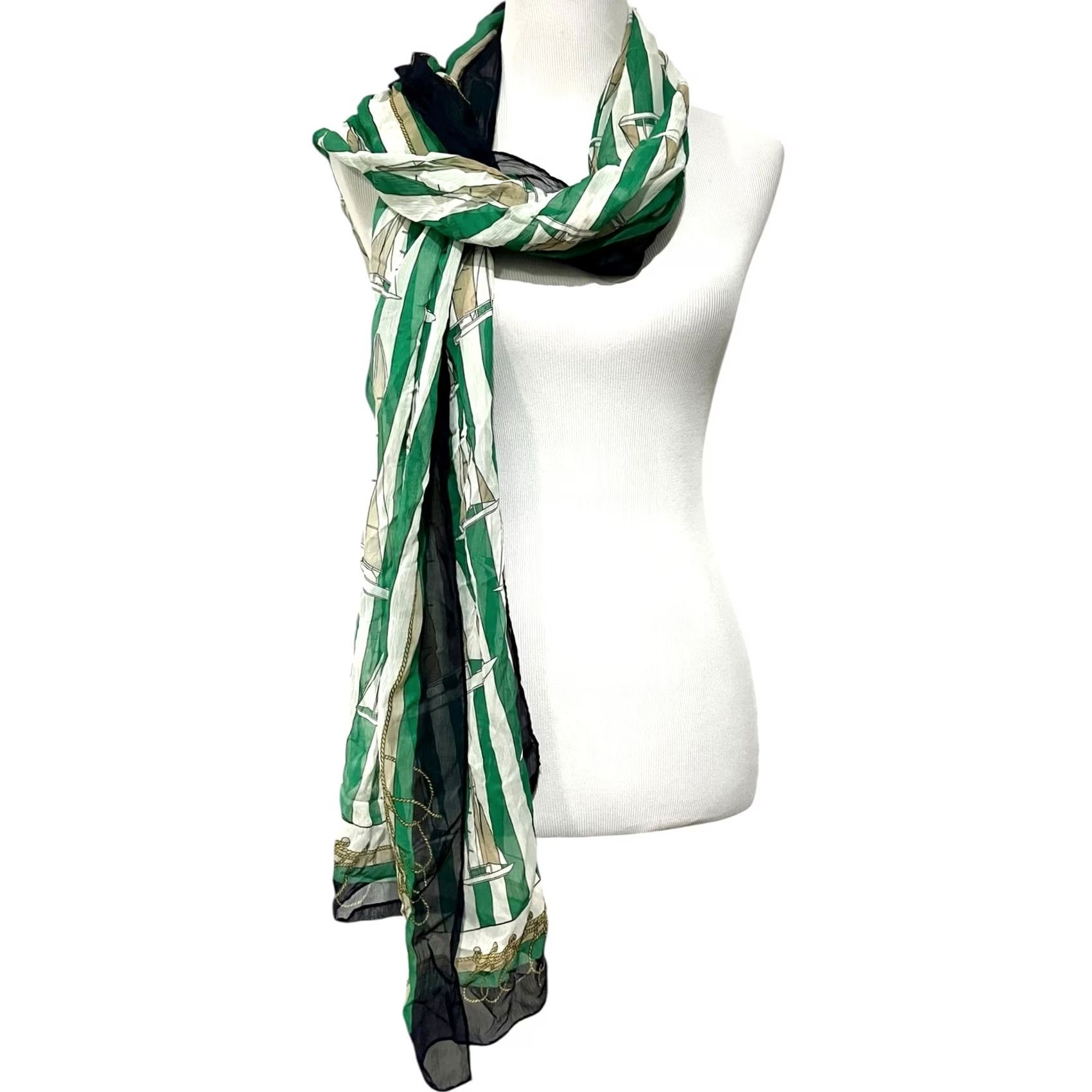 Brooks Brothers Brooks Brothers Women’s Silk Chiffon Scarf Crinkle Nautical Sailboats 70” X 25” Size ONE SIZE - 6 Thumbnail