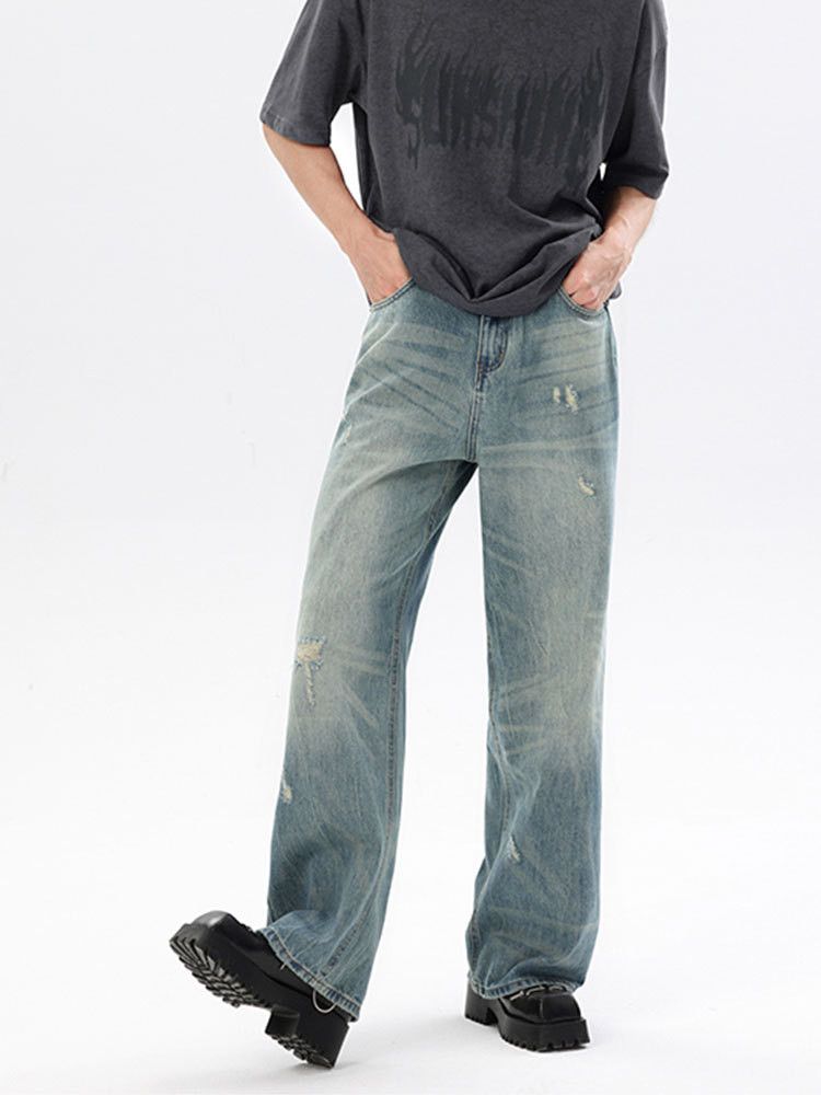 Jean Men's American retro washed distressed jeans Size US 32 / EU 48 - 2 Thumbnail