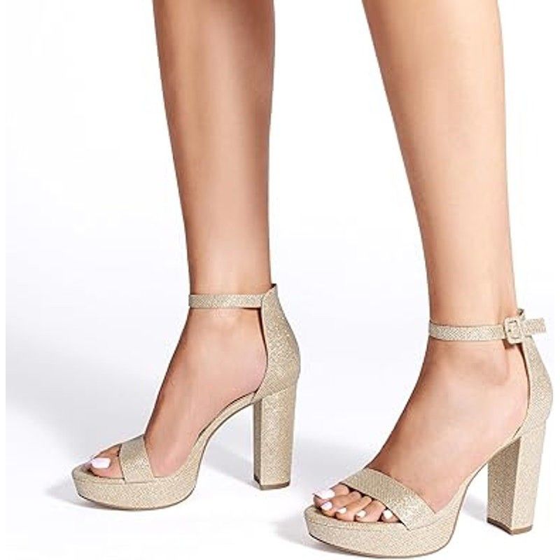 Other New Dream Pair 7.5 Gold Glitter Block Heel Ankle Strap Shoes Size US 7.5 / IT 37.5 - 6 Thumbnail