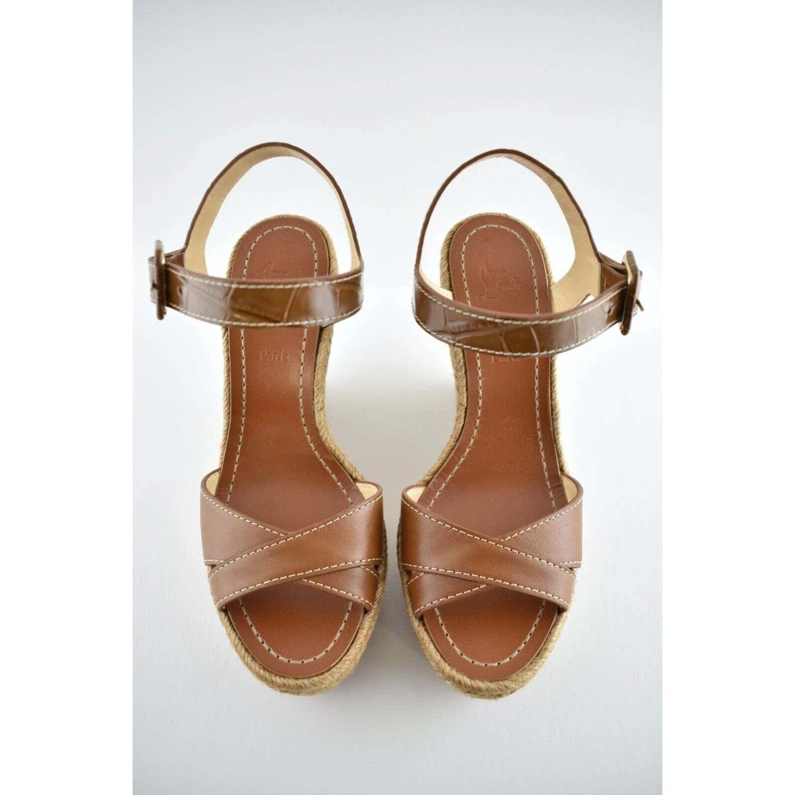 Christian Louboutin Almerio 120 Croc Brown Platform Wedge Sandal Heel Pump 41 Size US 11 / IT 41 - 7 Thumbnail