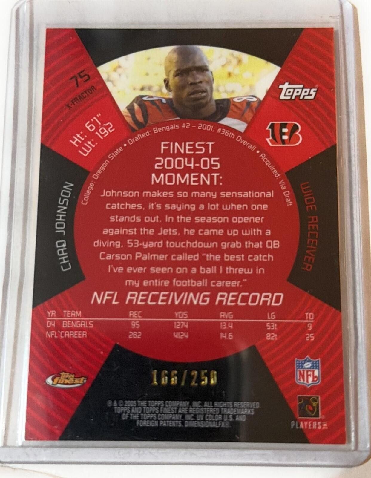 Topshop 2004 Chad Johnson Cincinnati Bengals Finest #166/250 Size ONE SIZE - 2 Thumbnail