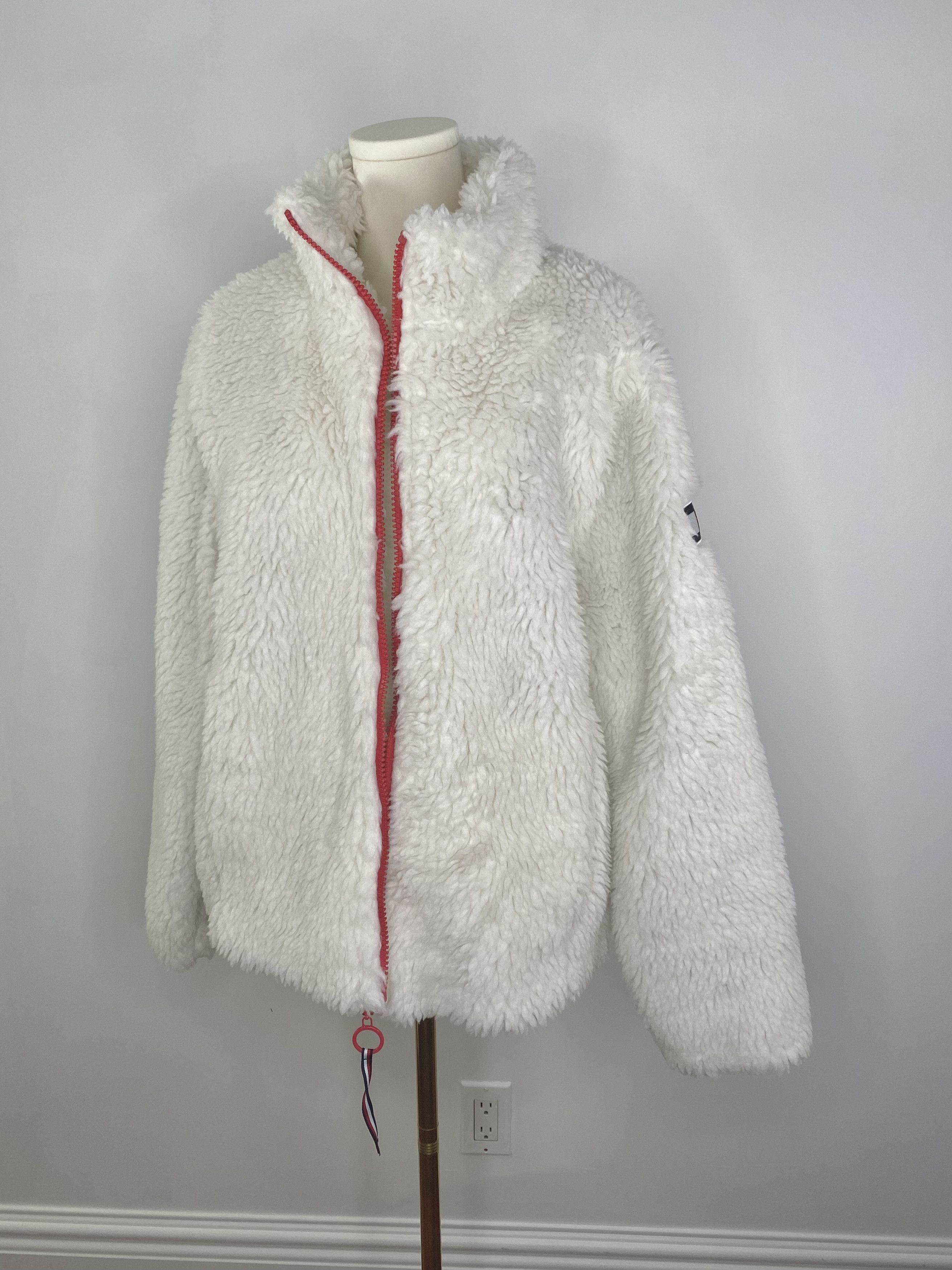 Tommy Hilfiger Tommy Hilfiger - White Faux Shearling Winter Zip-Up Jacket Size L / US 10 / IT 46 - 4 Thumbnail