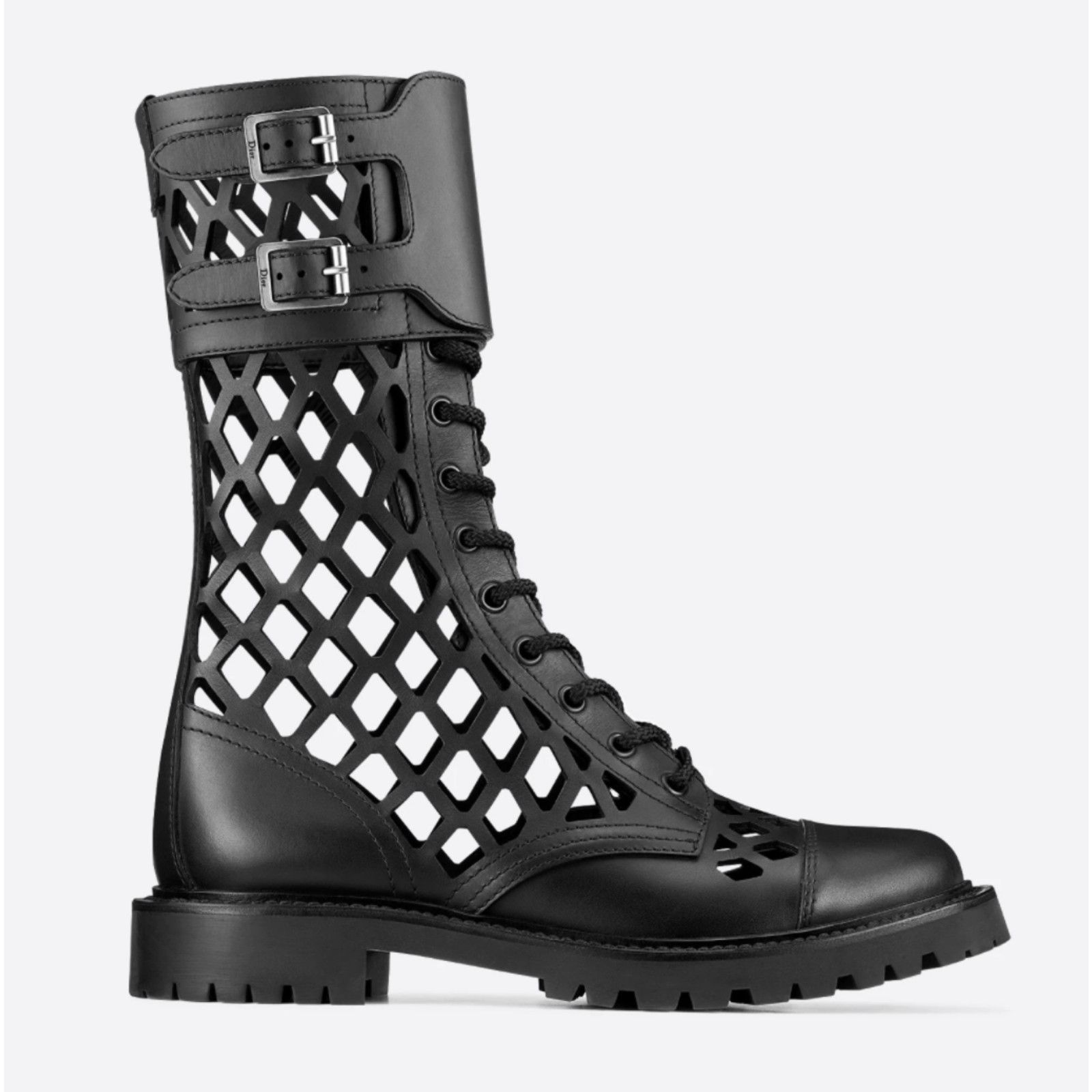 Dior Dior D-Trap Black Leather Cut Out Military Combat Lace Up Size US 6 / IT 36 - 1 Thumbnail