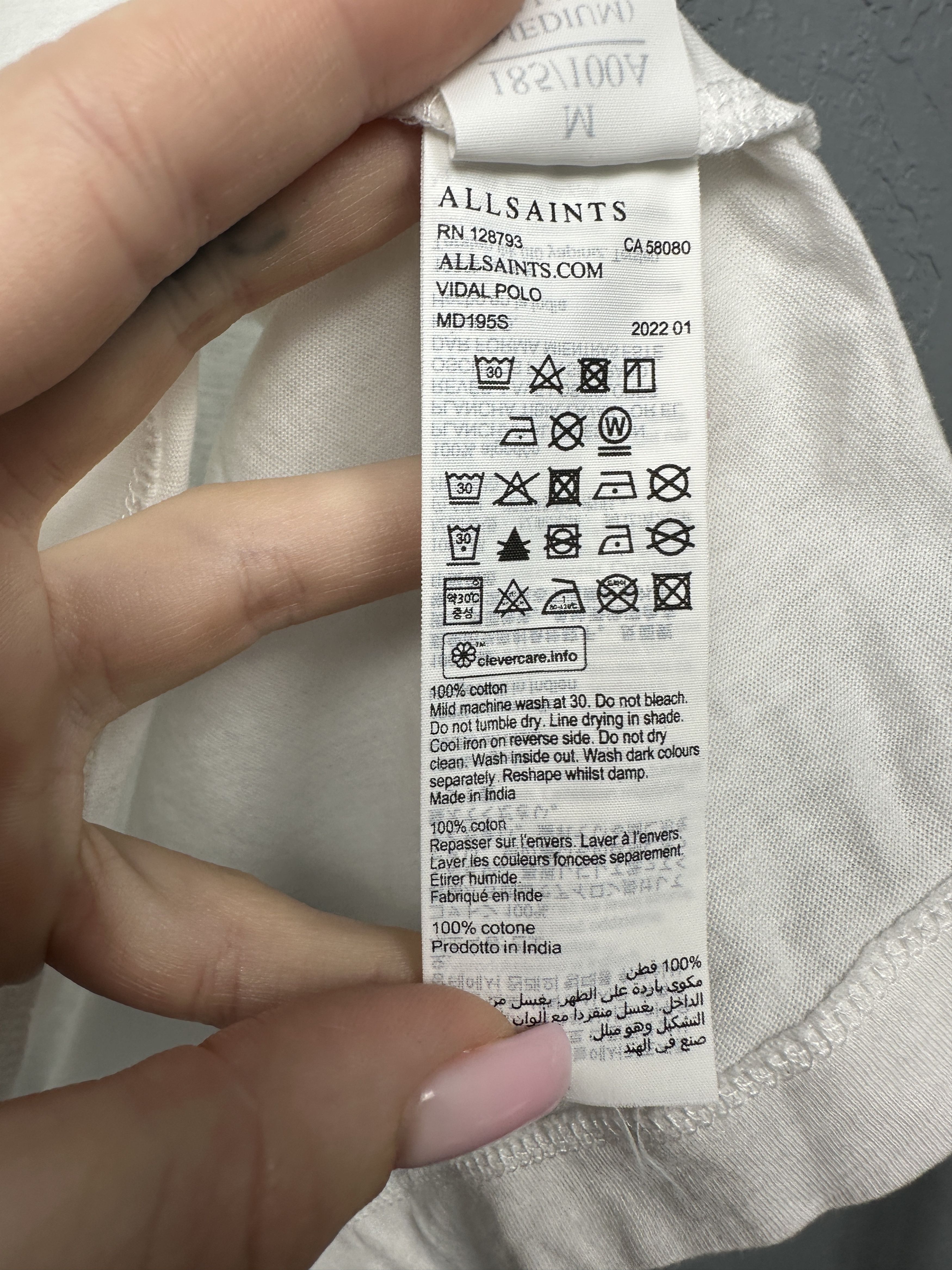 Allsaints Allsaints Vintage Mens Vidal White Polo Shirt Size US M / EU 48-50 / 2 - 5 Thumbnail