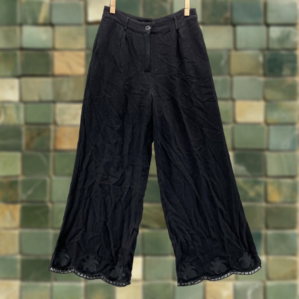 Vintage Bohme Alania Pants Womens Med Linen Blend Embroidered Coastal Boho Chic Academia Size 32" / US 10 / IT 46 - 1 Thumbnail