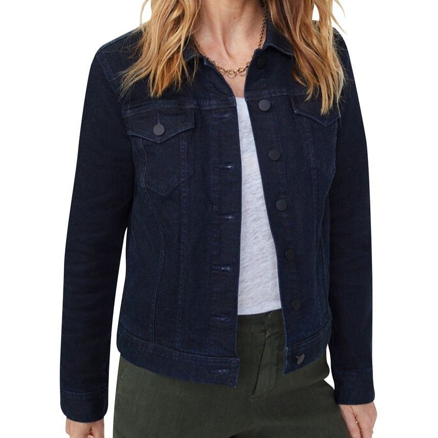Collared Navy Blue Denim Jean Jacket in size XXS MSRP $98