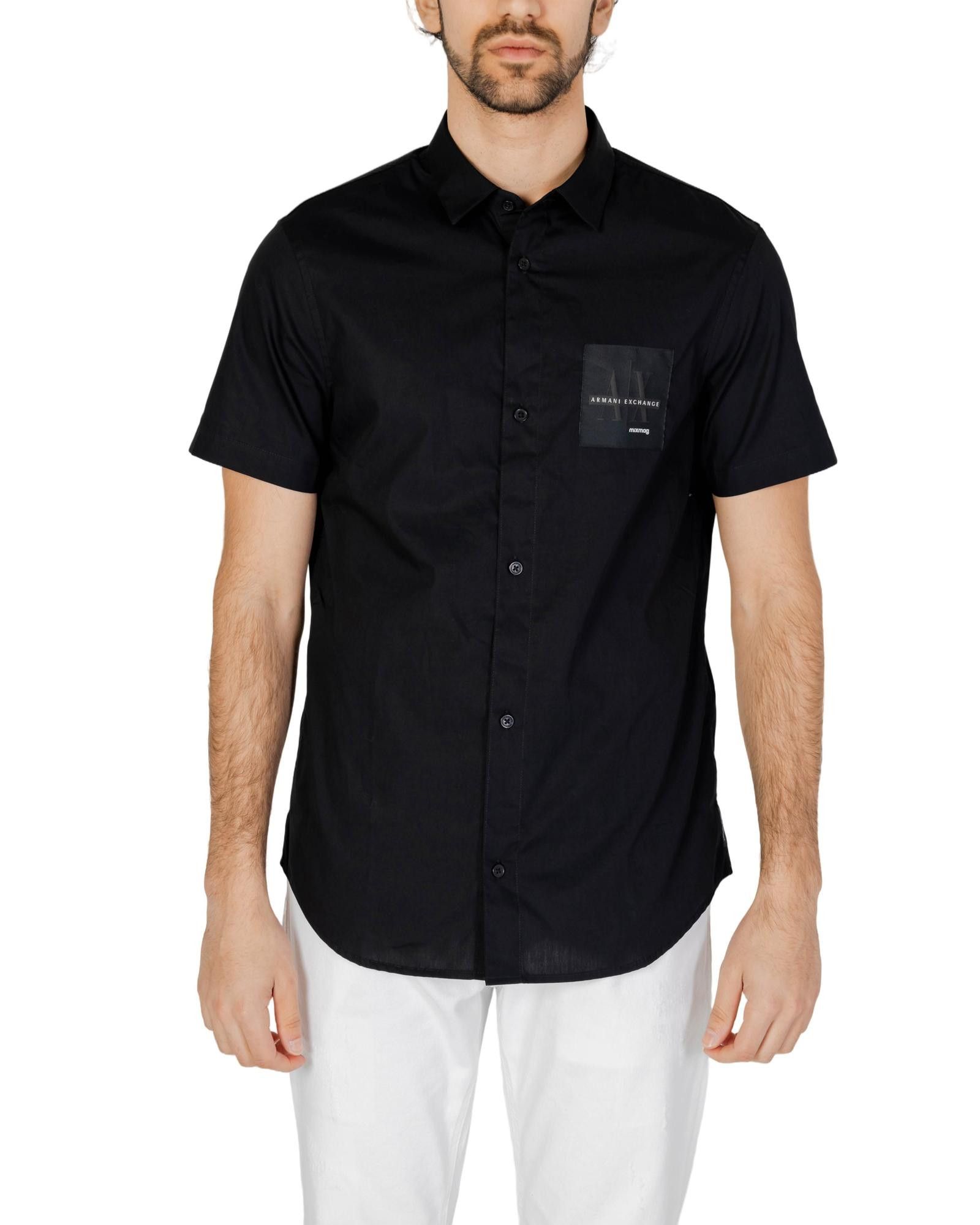 image of Armani Exchange Plain Short Sleeved Shirt With Front Pockets in Black, Men's (Size XS)