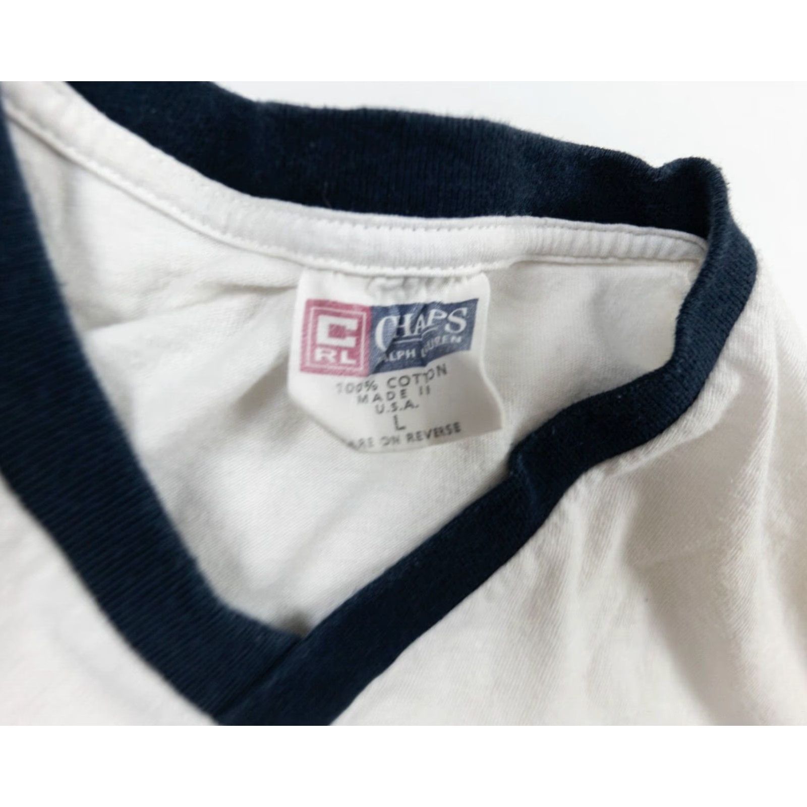 Ralph Lauren VINTAGE Ralph Lauren Shirt Adult Large White Short Sleeve V-Neck Ringer Mens Size US L / EU 52-54 / 3 - 3 Thumbnail