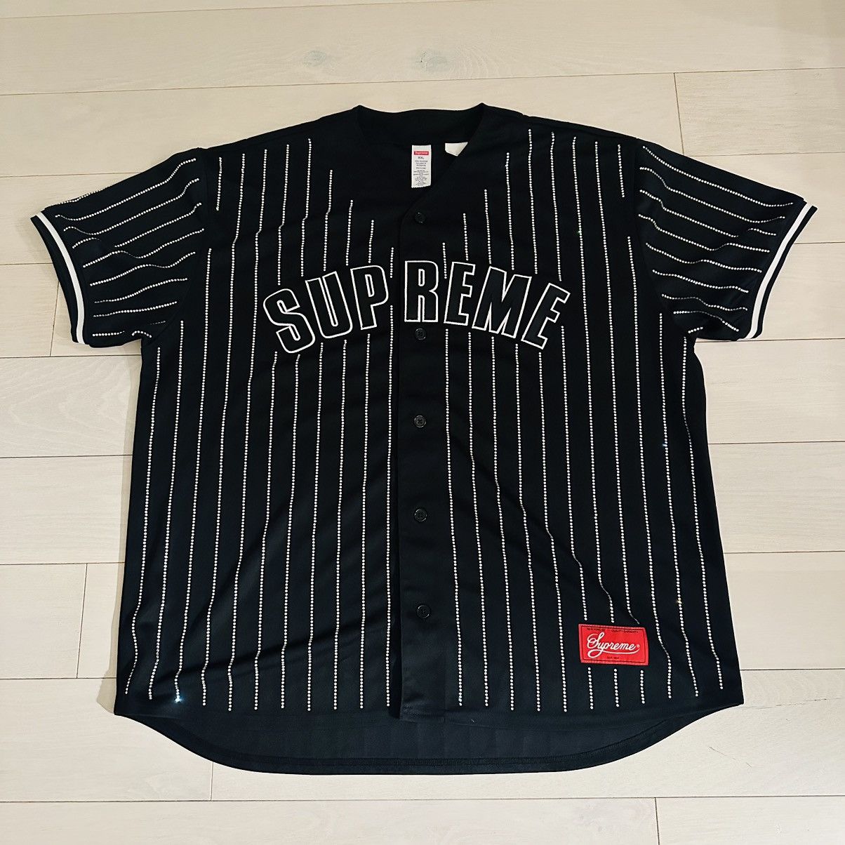 Supreme SUPREME 2022SS RHINESTONE STRIPE BASEBALL JERSEY XXL | Grailed