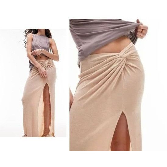 Topshop Topshop Slinky Twist Front Maxi Skirt in Stone-Neutral, Sz. Size 28" / US 6 / IT 42 - 2 Thumbnail