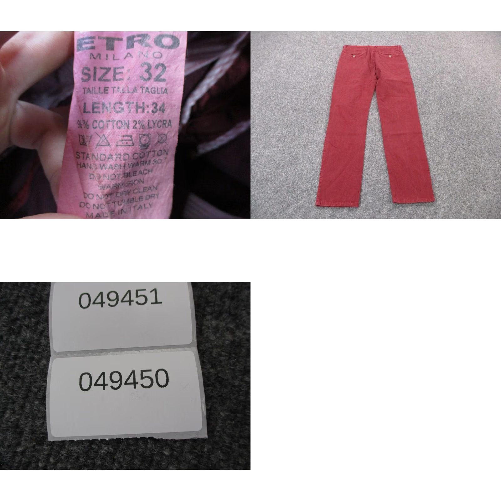 Etro Etro Mens Pants 32x34 Red Chino Straight Knit Cotton Lycra Button Zip Flat Front Logo Vintage: No Size US 32 / EU 48 - 8 Thumbnail