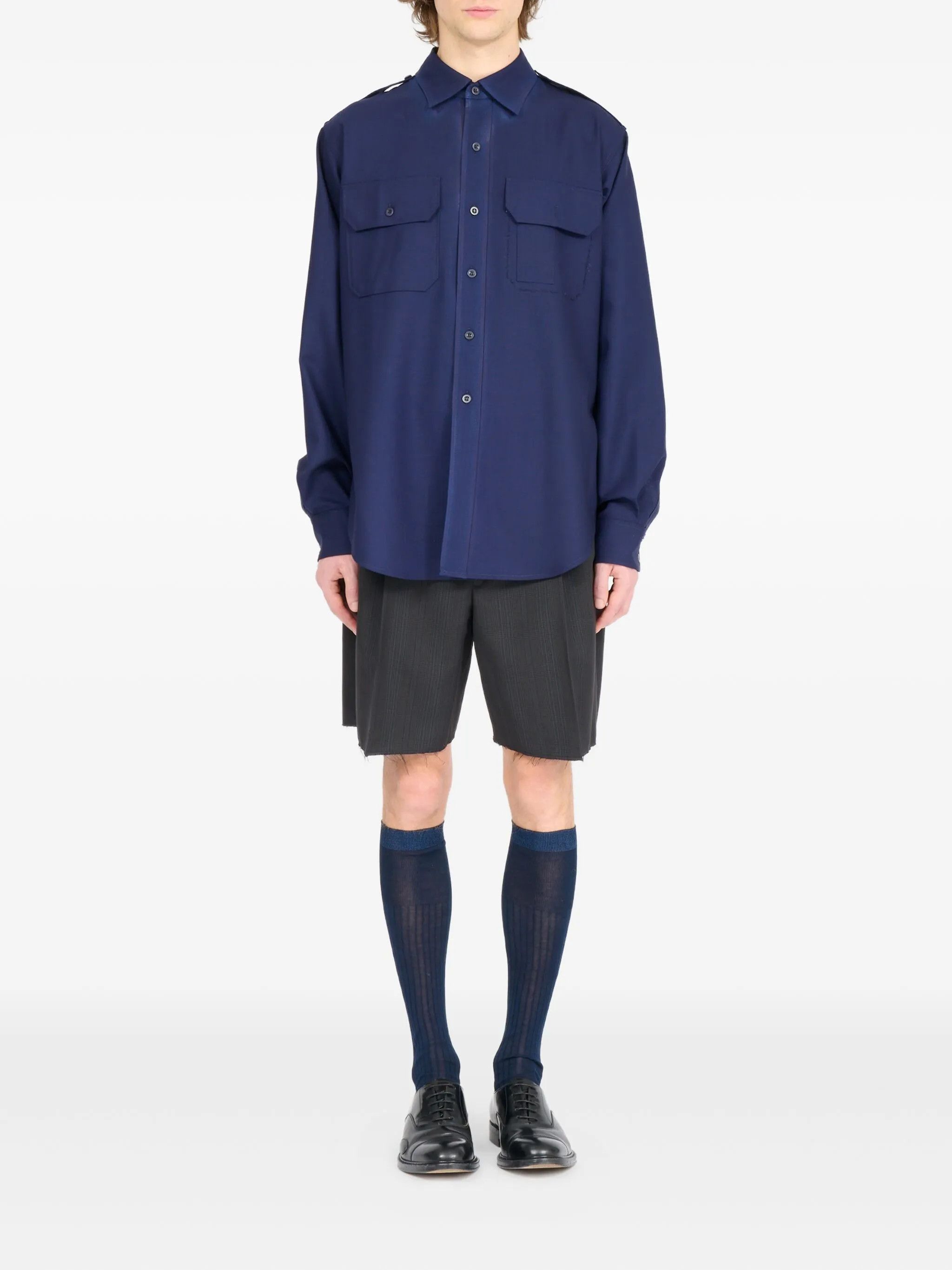 Maison Margiela o1w1db10526 Wool Shirt in Navy Blue Size US XL / EU 56 / 4 - 2 Thumbnail
