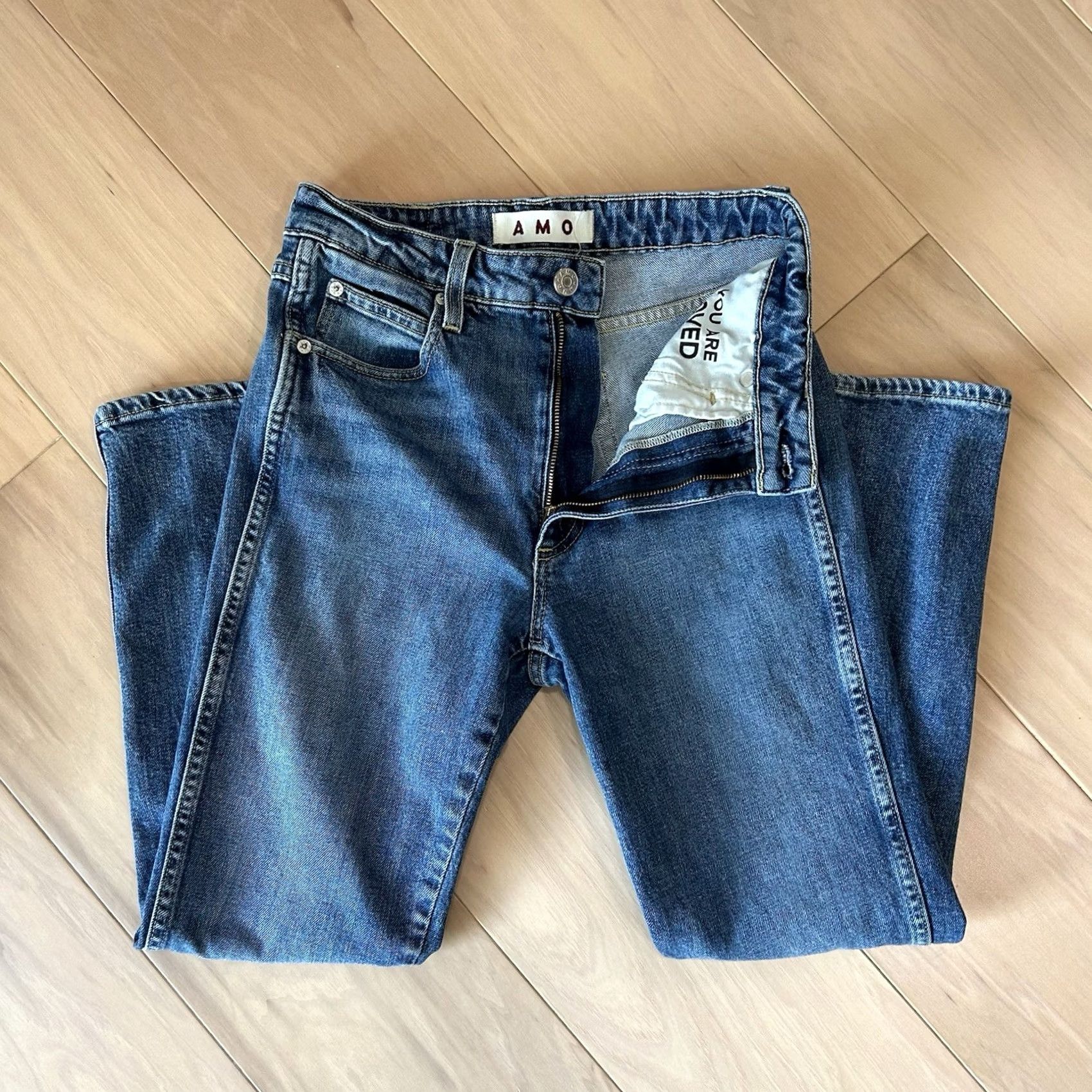 AMO AMO Denim Jeans Women's 27x26 Blue Relaxed Tapered 5-Pocket Medium Wash City Urban Casual Style Stretch Cotton Spandex Size 27" / US 4 / IT 40 - 3 Thumbnail