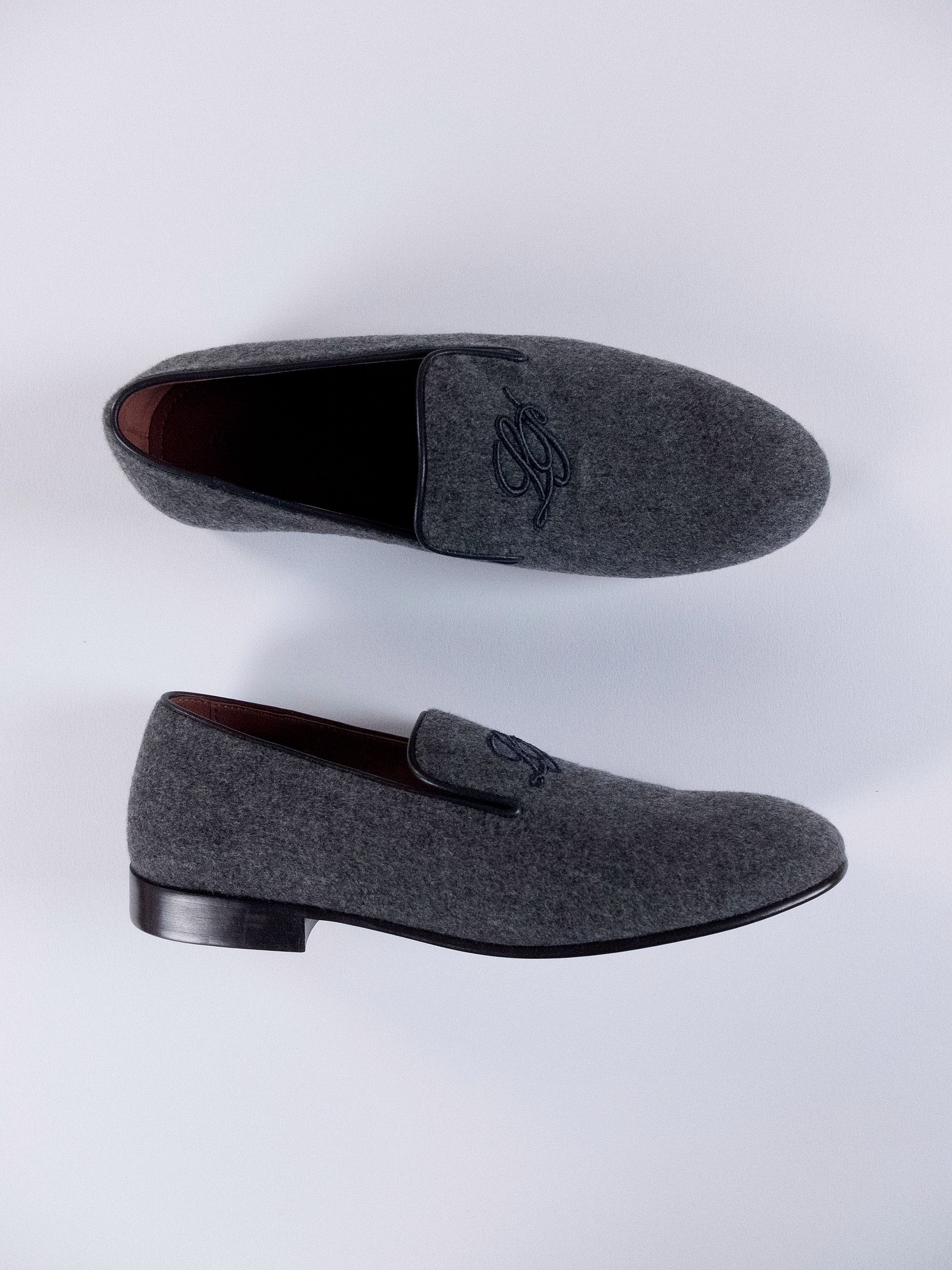 Loro Piana LORO PIANA Anagram gray cashmere smoking slippers 38 q Size US 8 / IT 38 - 1 Thumbnail