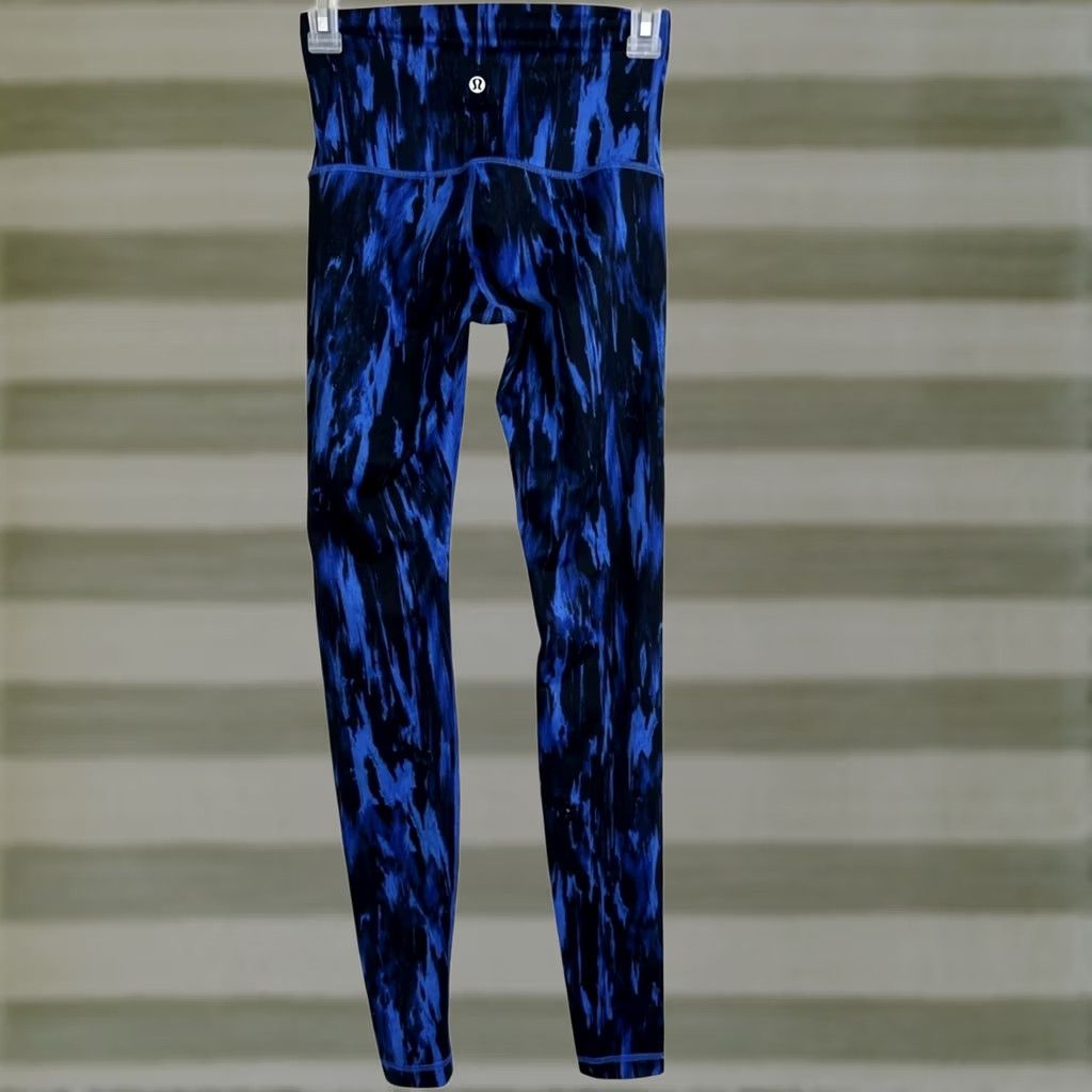 Lululemon LULULEMON Wunder Under High Rise Full Ankle Workout Leggings Blue & Black Size 4 Womens Capris Pants Size 27" / US 4 / IT 40 - 1 Thumbnail