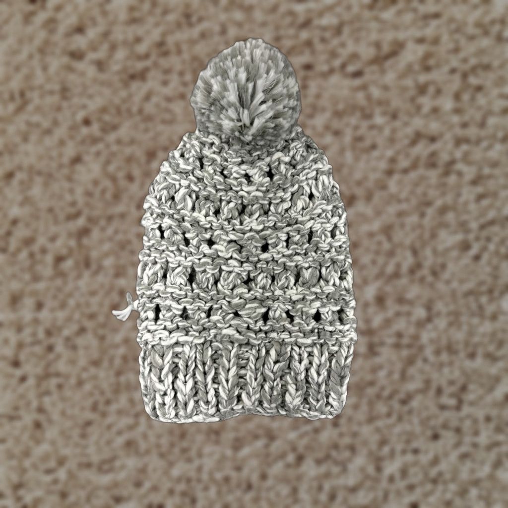 American Eagle Outfitters VINTAGE American Eagle Beanie Toque Adult One Size Gray White Knit POM Acrylic Nylon Size ONE SIZE - 1 Thumbnail