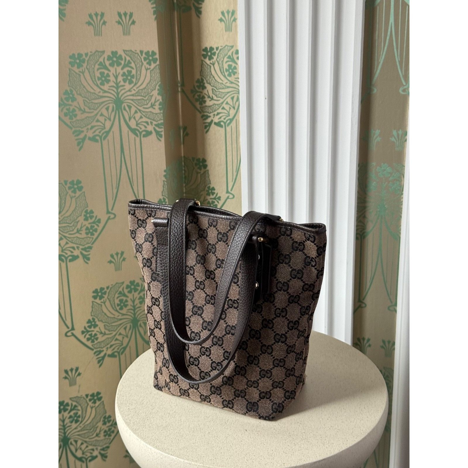 Gucci Gucci Monogram GG Jaquard Canvas Grey Brown Small Tote Hand Size ONE SIZE - 6 Thumbnail