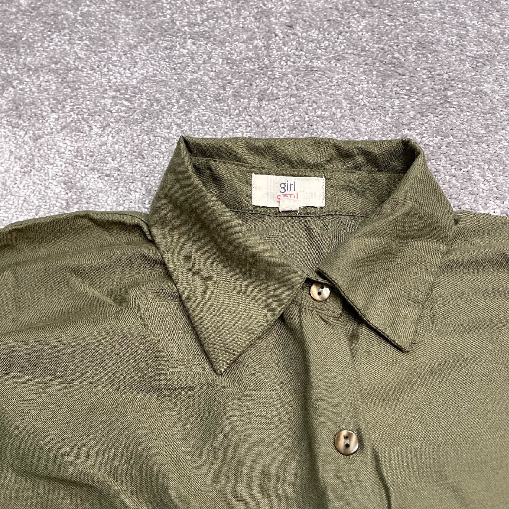 Vintage Girl Soul Button-Up Shirt Women 0X Green Short Sleeve Oversized Casual Blouse Knit Polyester Regular Solid Classic Outdoor Size XL / US 12-14 / IT 48-50 - 3 Thumbnail
