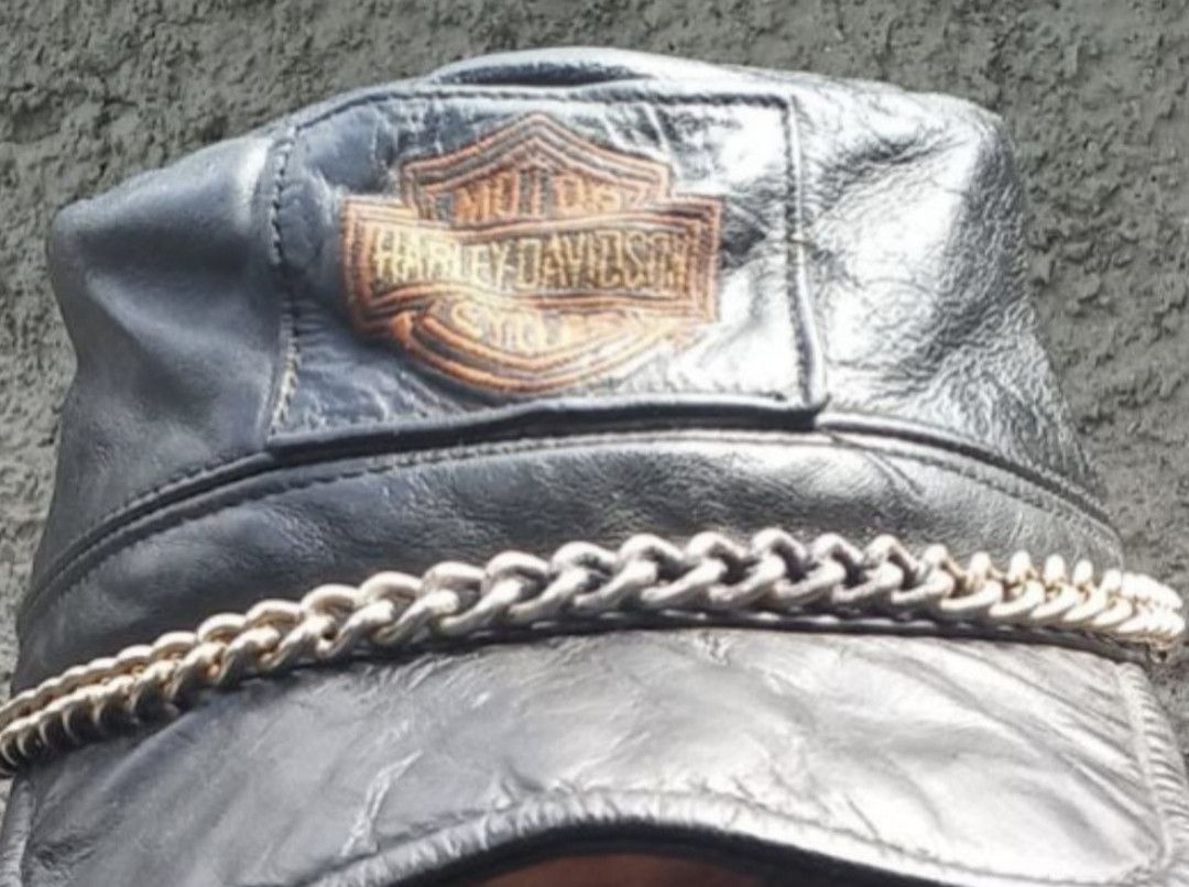 Harley Davidson Vintage Harley Davidson Chain Leather Cap Hat Size ONE SIZE - 1 Thumbnail